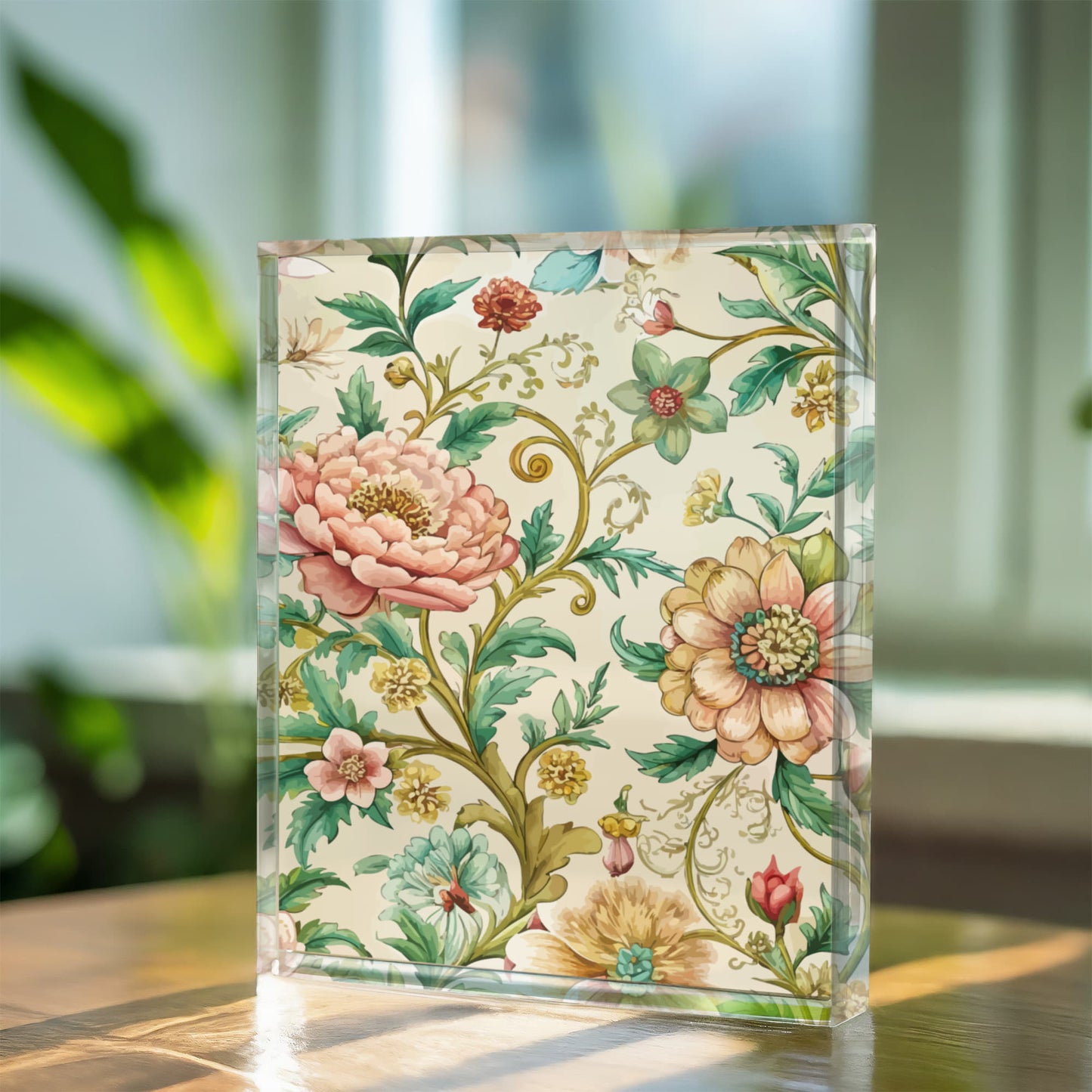 Folk Floral Pattern, Chinese Inspired 01 - 5.25" x 7" Acrylic Block