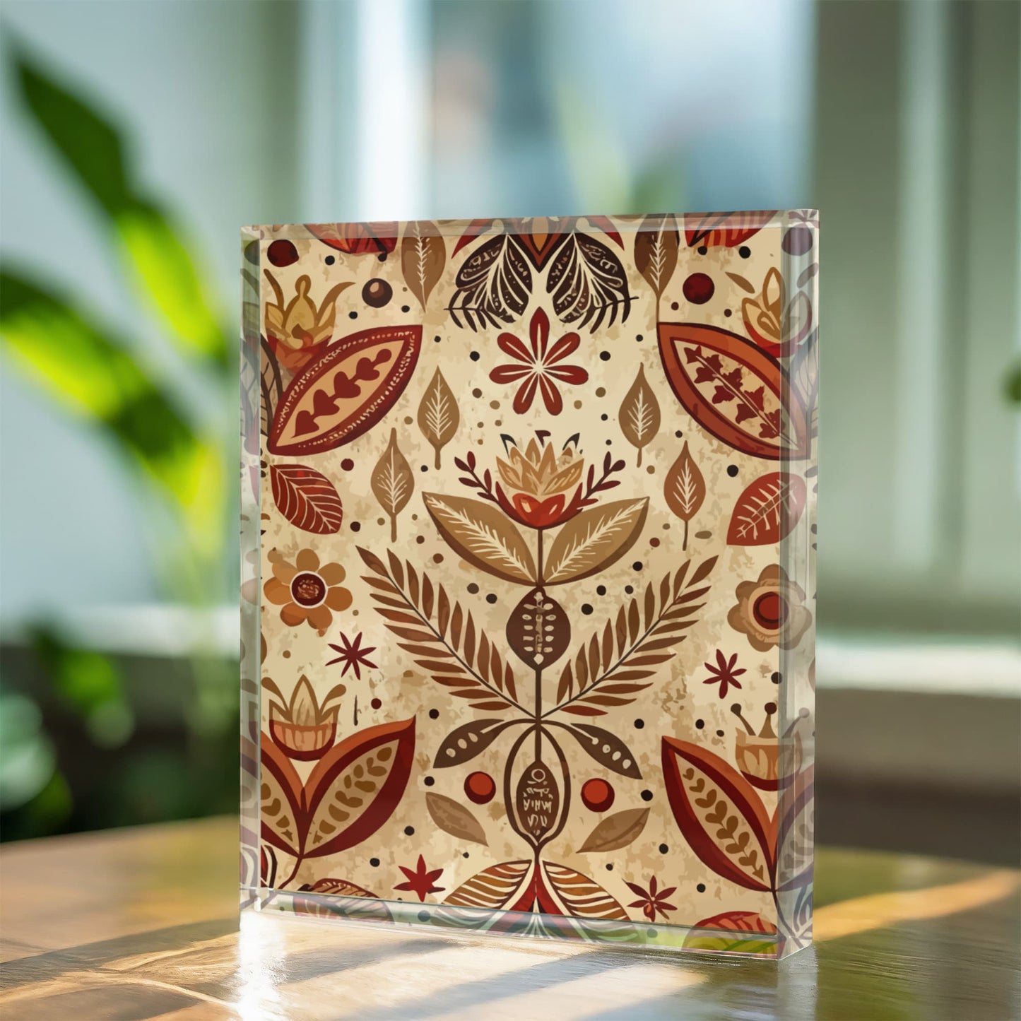 Folk Floral Pattern, Aztec Inspired 01 - 5.25" x 7" Acrylic Block