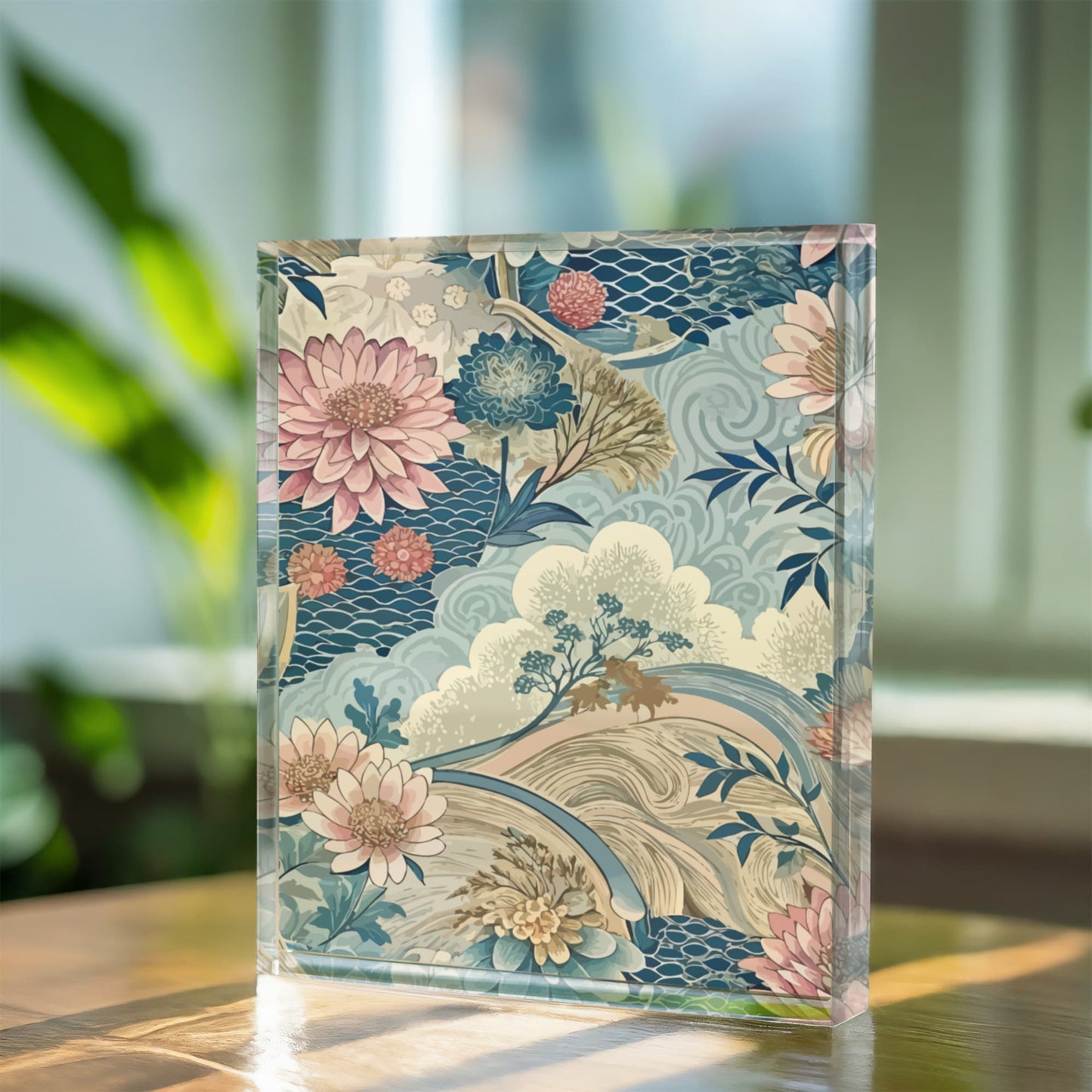 Folk Floral Pattern, Japanese Inspired 06 - 5.25" x 7" Acrylic Block