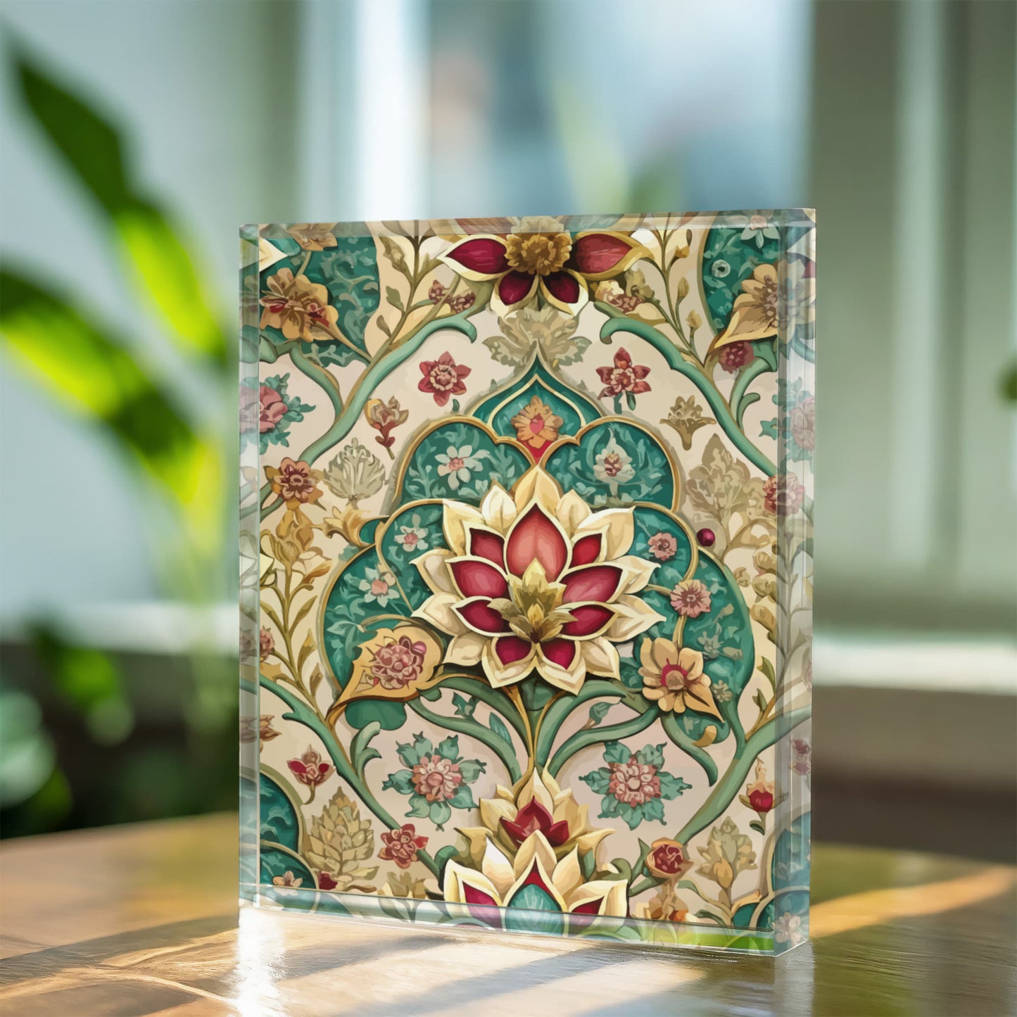 Folk Floral Pattern, Mughal Inspired 01 - 5.25" x 7" Acrylic Block