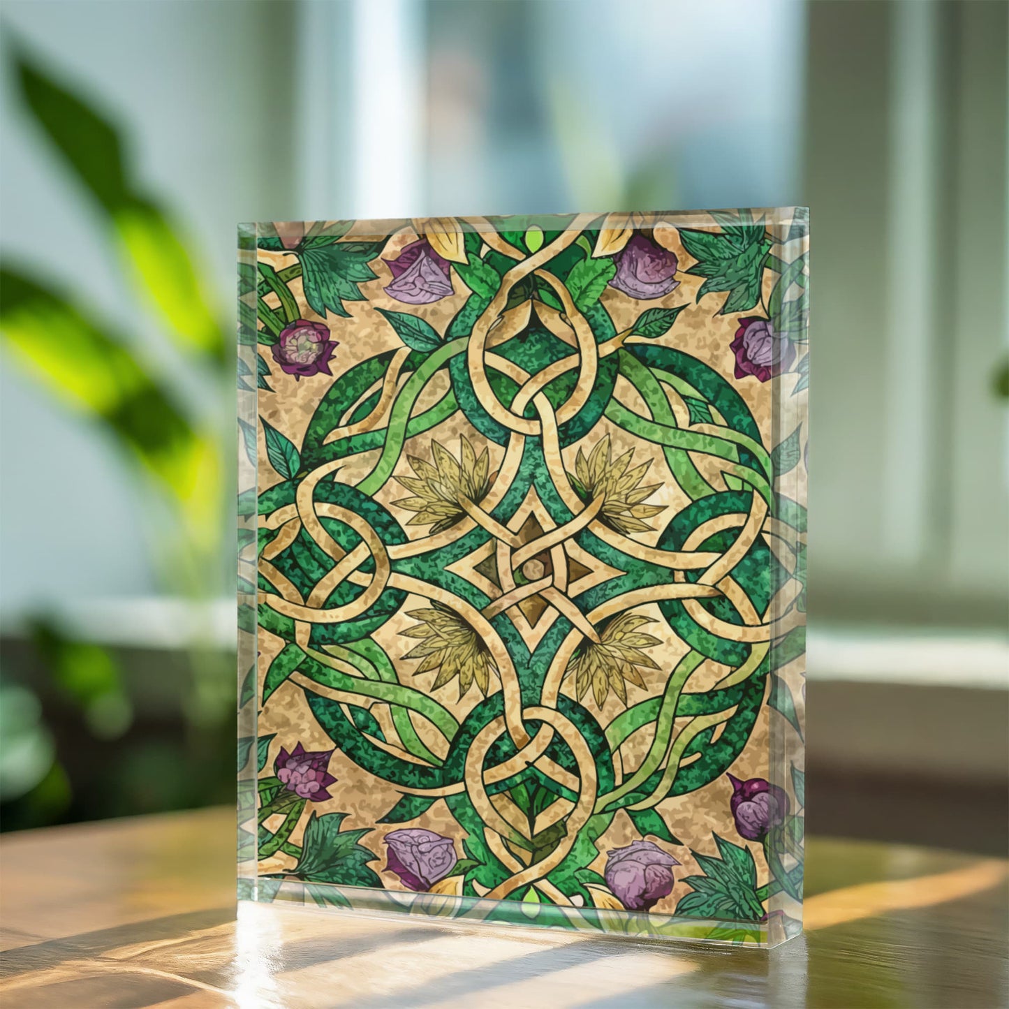 Folk Floral Pattern, Celtic Inspired 03 - 5.25" x 7" Acrylic Block