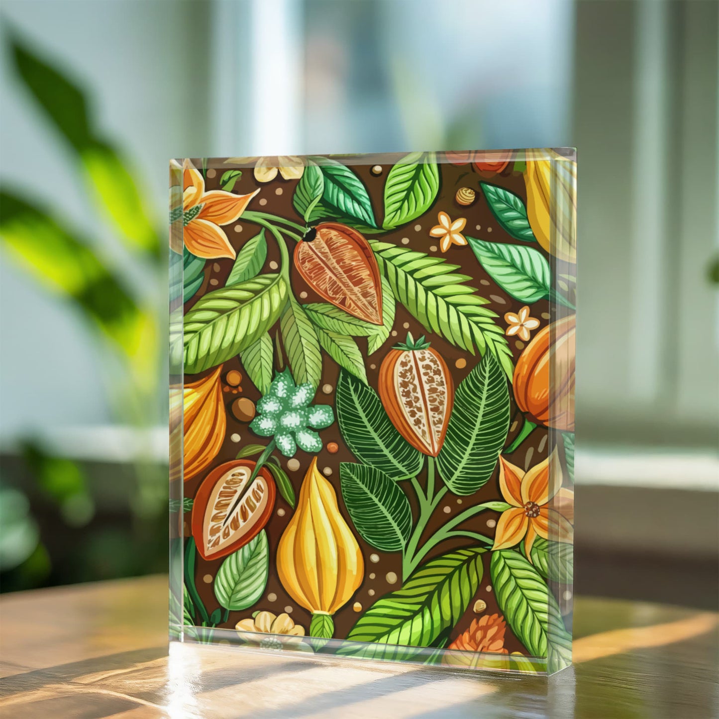 Folk Floral Pattern, Mayan Inspired 01 - 5.25" x 7" Acrylic Block