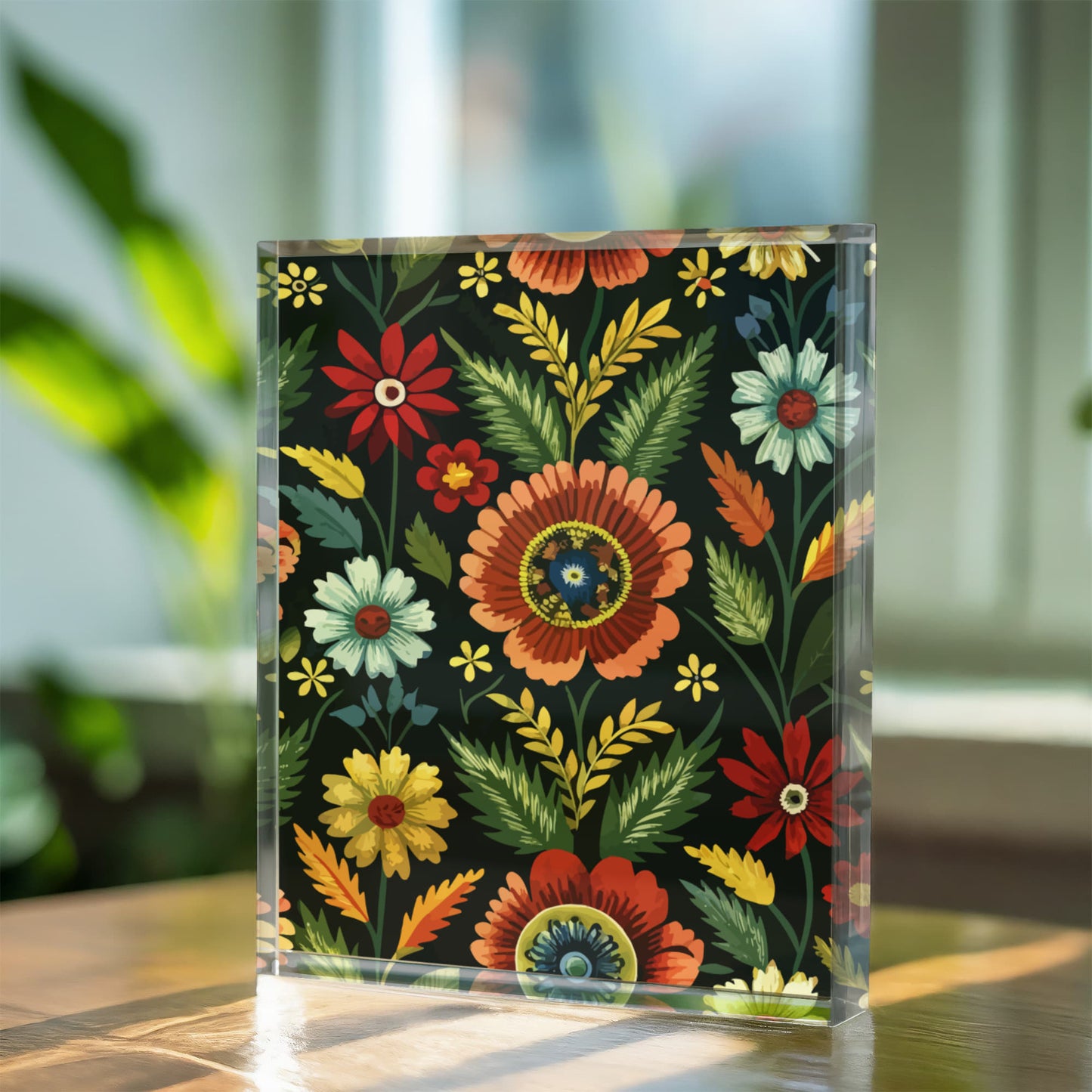 Folk Floral Pattern, Serbian Inspired 02 - 5.25" x 7" Acrylic Block