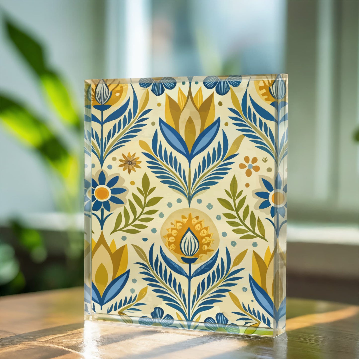 Folk Floral Pattern, Scandinavian Inspired 05 - 5.25" x 7" Acrylic Block