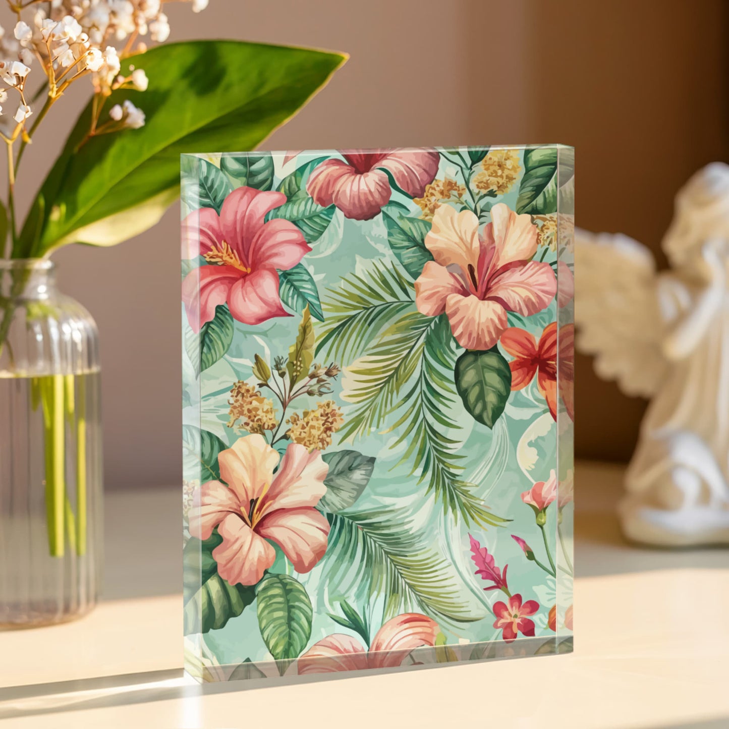 Folk Floral Pattern, Balinese Inspired 04 - 5.25" x 7" Acrylic Block