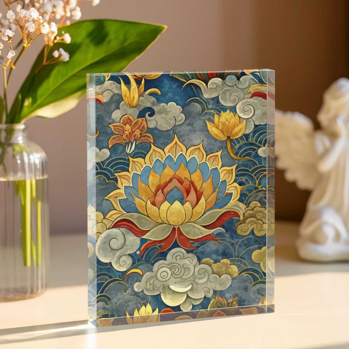 Folk Floral Pattern, Tibetan Inspired 01 - 5.25" x 7" Acrylic Block