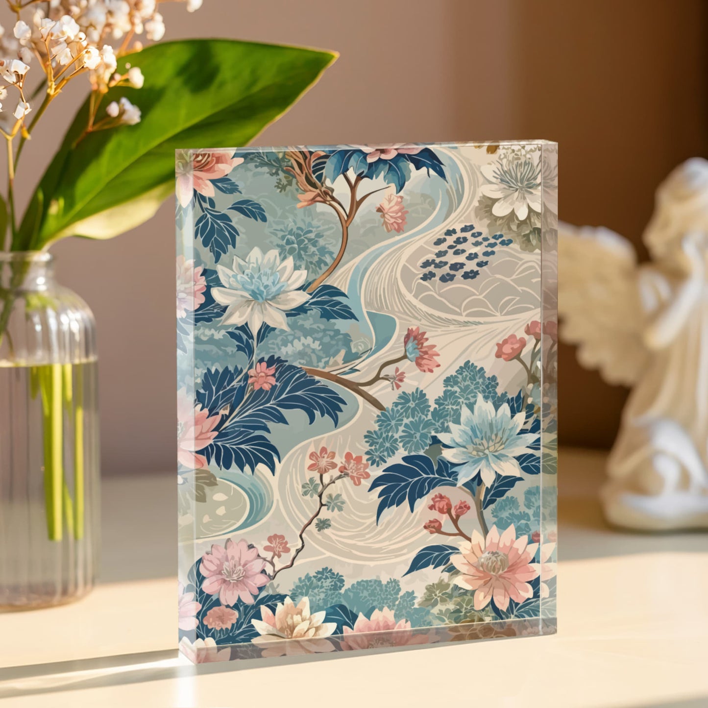 Folk Floral Pattern, Japanese Inspired 05 - 5.25" x 7" Acrylic Block