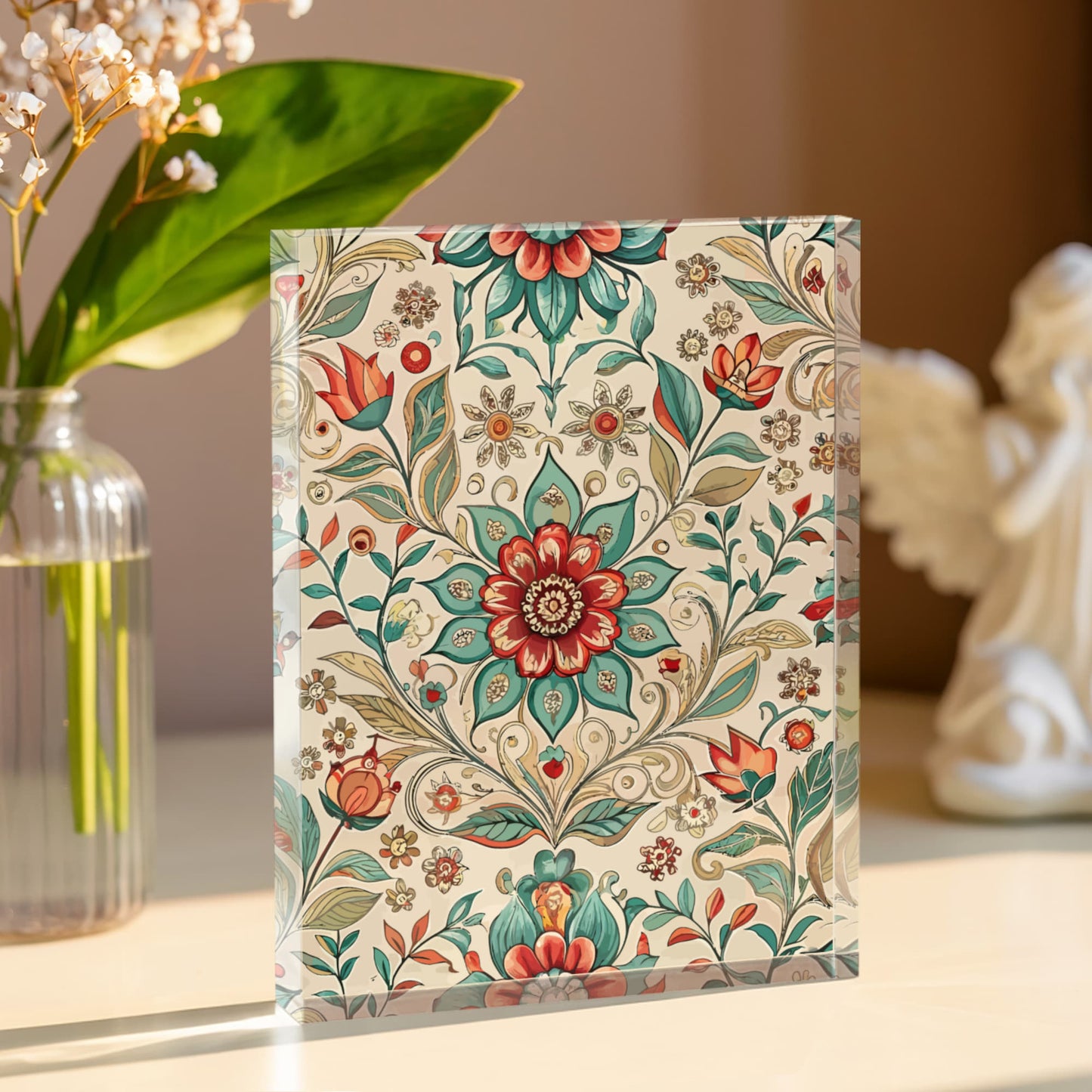 Folk Floral Pattern, Moroccan Inspired 02 - 5.25" x 7" Acrylic Block