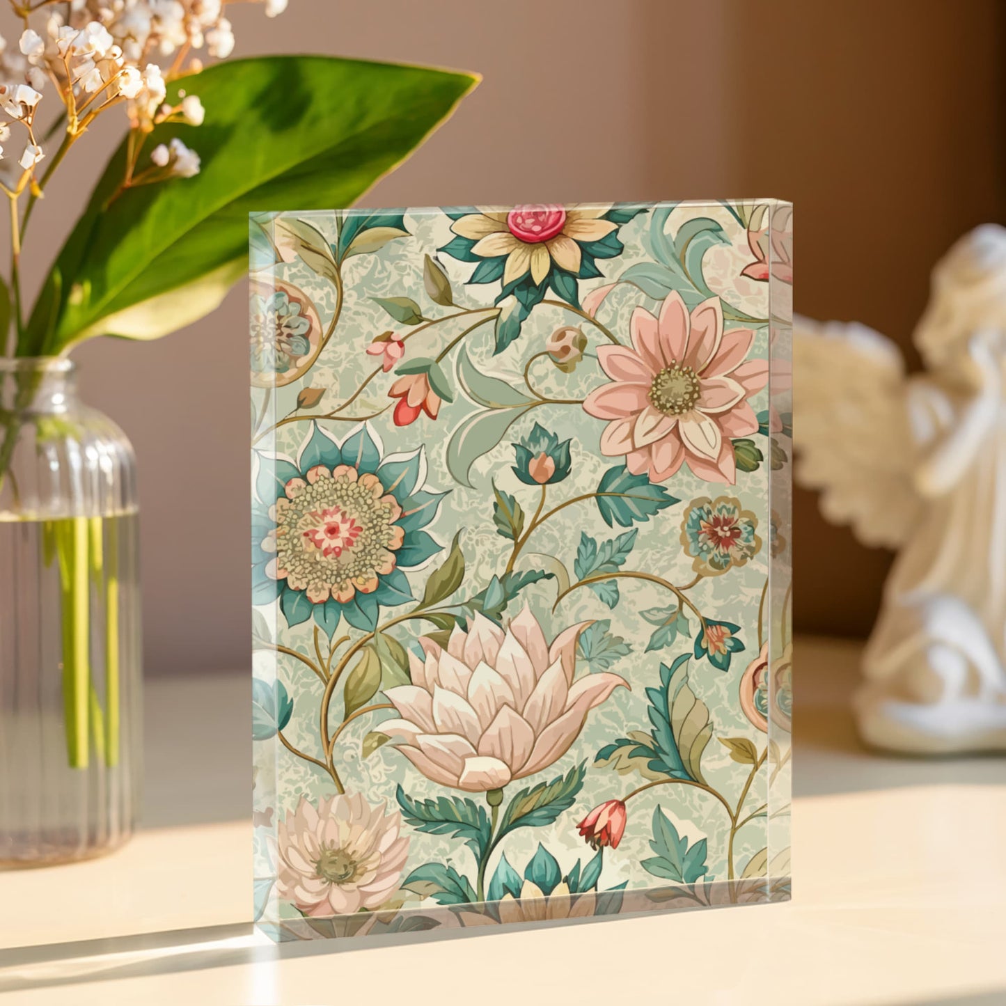 Folk Floral Pattern, Burmese Inspired 01 - 5.25" x 7" Acrylic Block