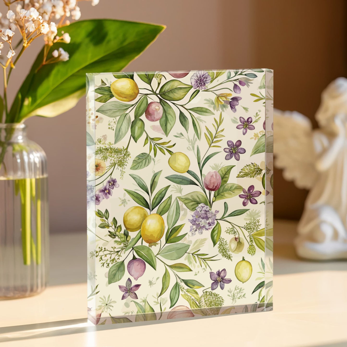 Folk Floral Pattern, Italian Inspired 02 - 5.25" x 7" Acrylic Block