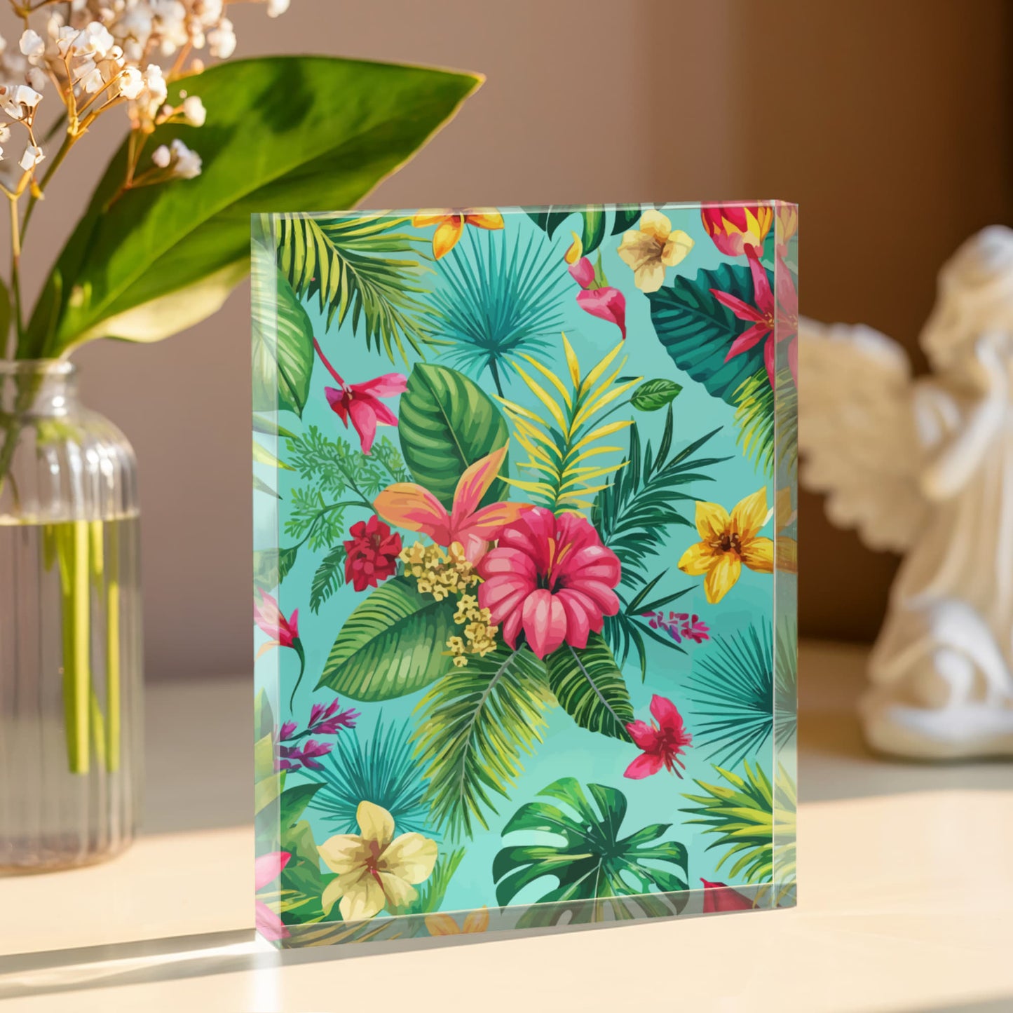 Folk Floral Pattern, Brazilian Inspired 04 - 5.25" x 7" Acrylic Block