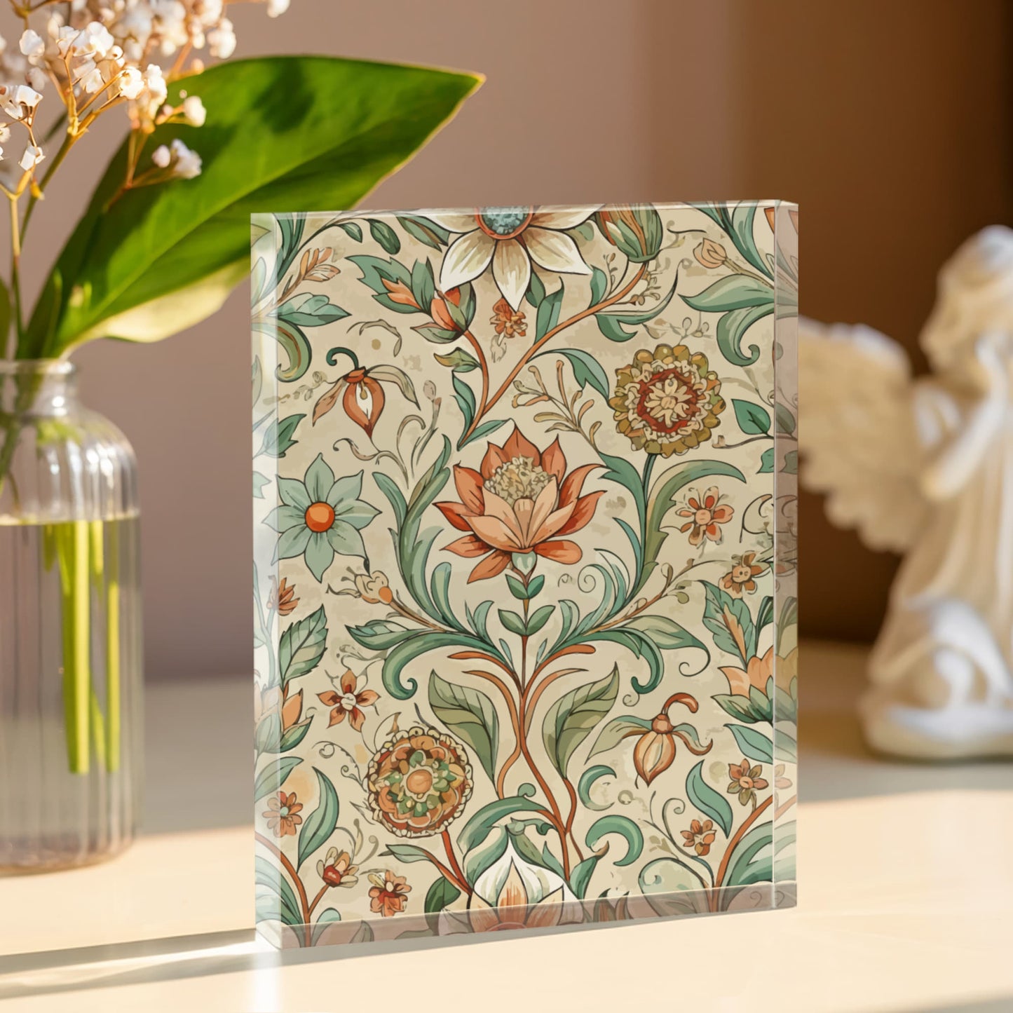 Folk Floral Pattern, Middle Eastern Inspired 01 - 5.25" x 7" Acrylic Block