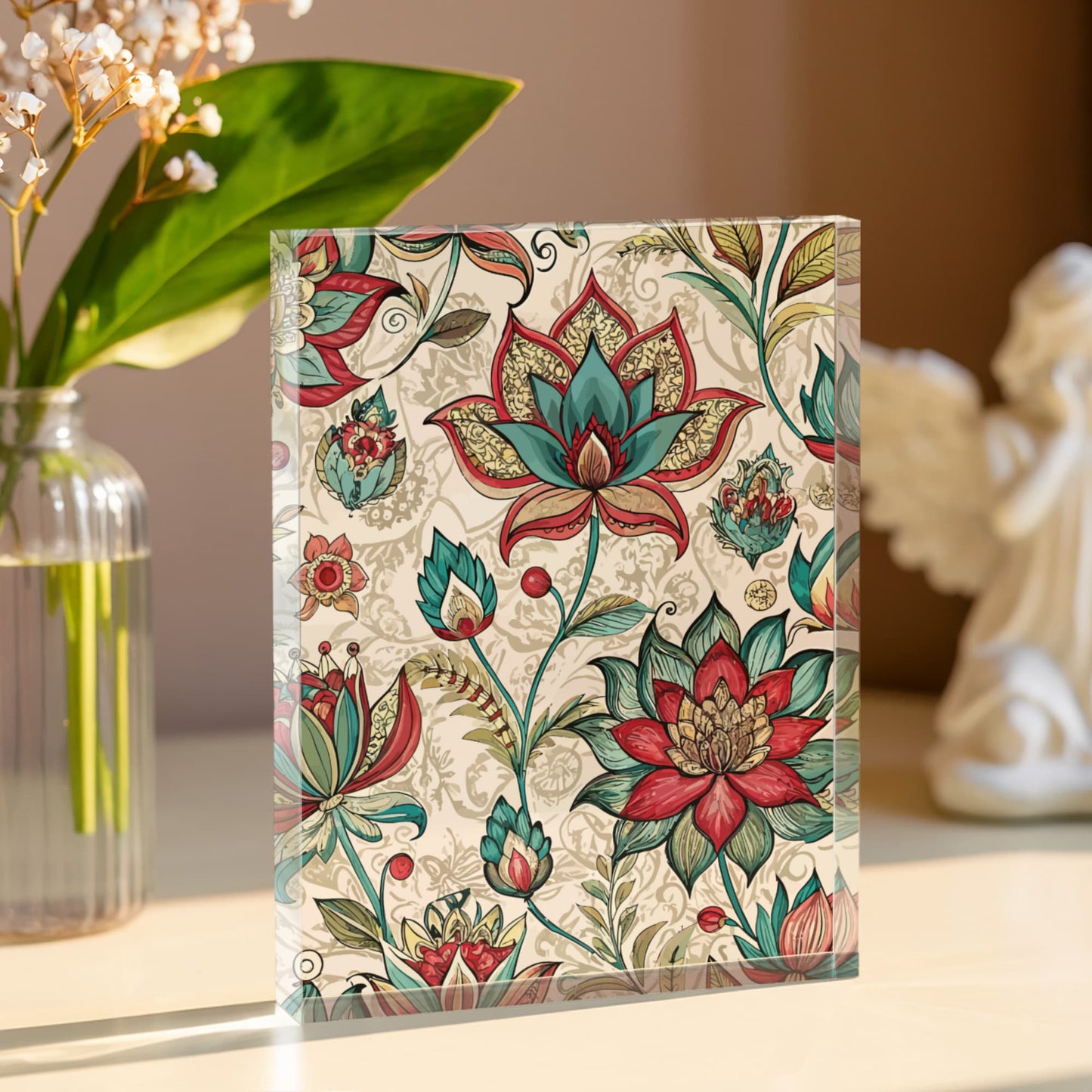 Folk Floral Pattern, Indian Inspired 10 - 5.25" x 7" Acrylic Block