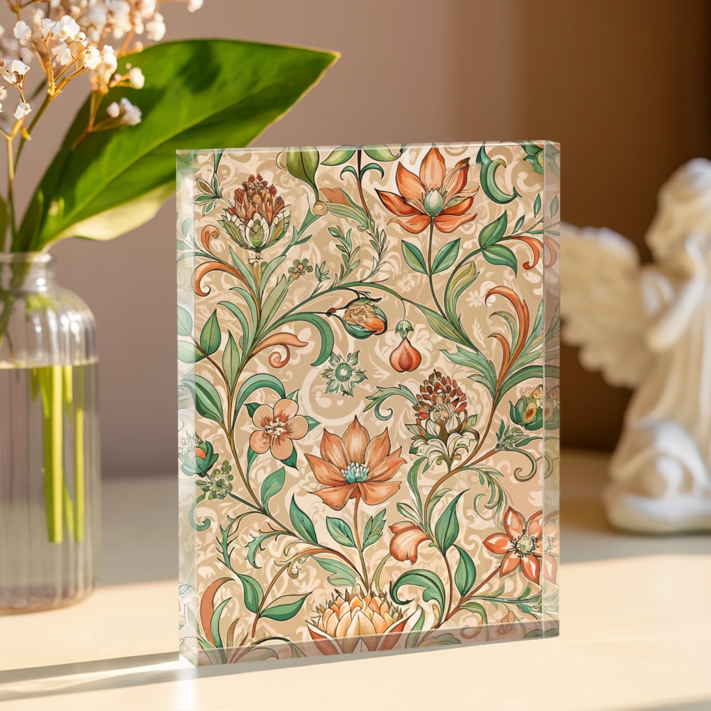 Folk Floral Pattern, Middle Eastern Inspired 02 - 5.25" x 7" Acrylic Block