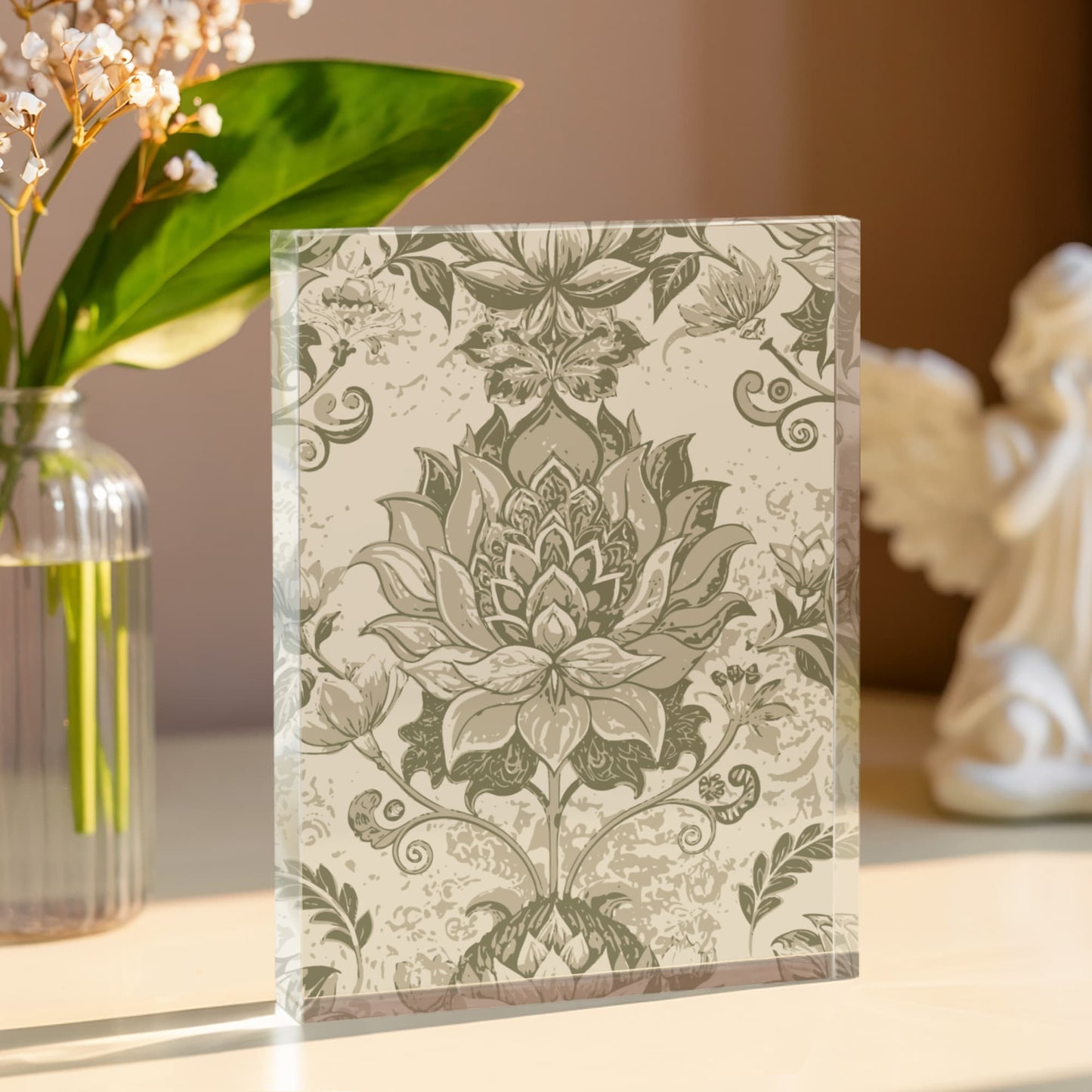 Folk Floral Pattern, Nepalese Inspired 01 - 5.25" x 7" Acrylic Block