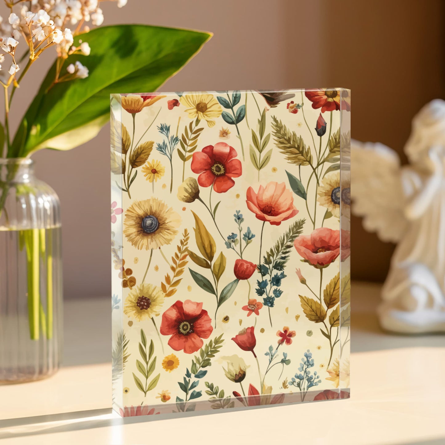 Folk Floral Pattern, Czech Inspired 02 - 5.25" x 7" Acrylic Block