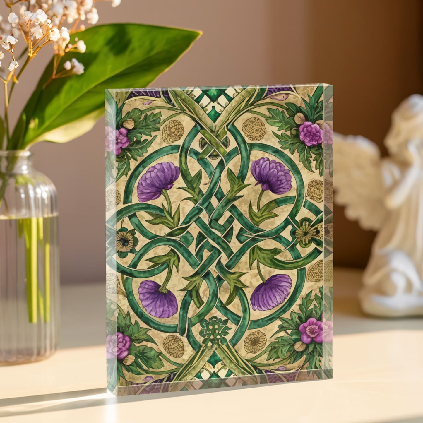 Folk Floral Pattern, Celtic Inspired 04 - 5.25" x 7" Acrylic Block