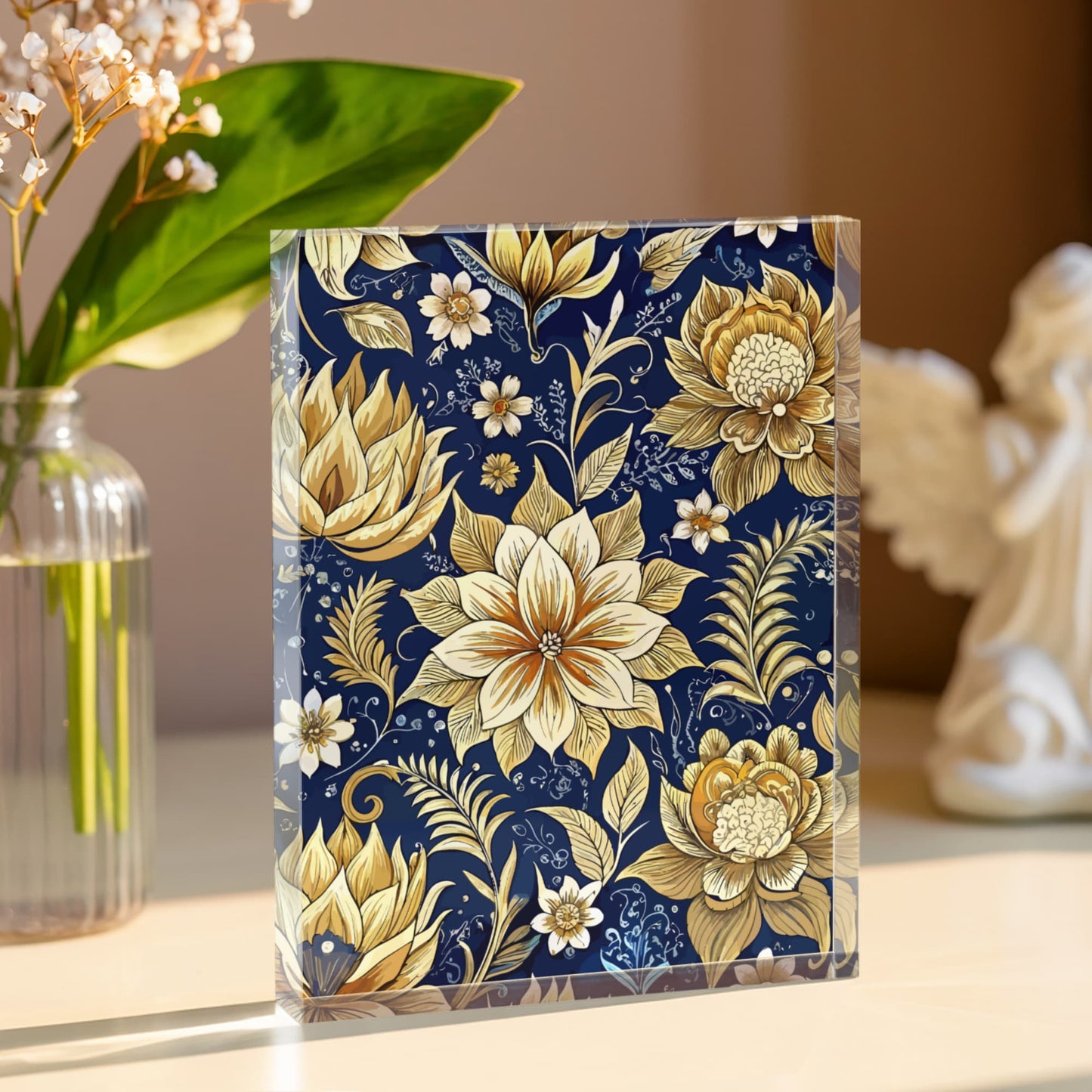 Folk Floral Pattern, Indonesian Inspired 02 - 5.25" x 7" Acrylic Block