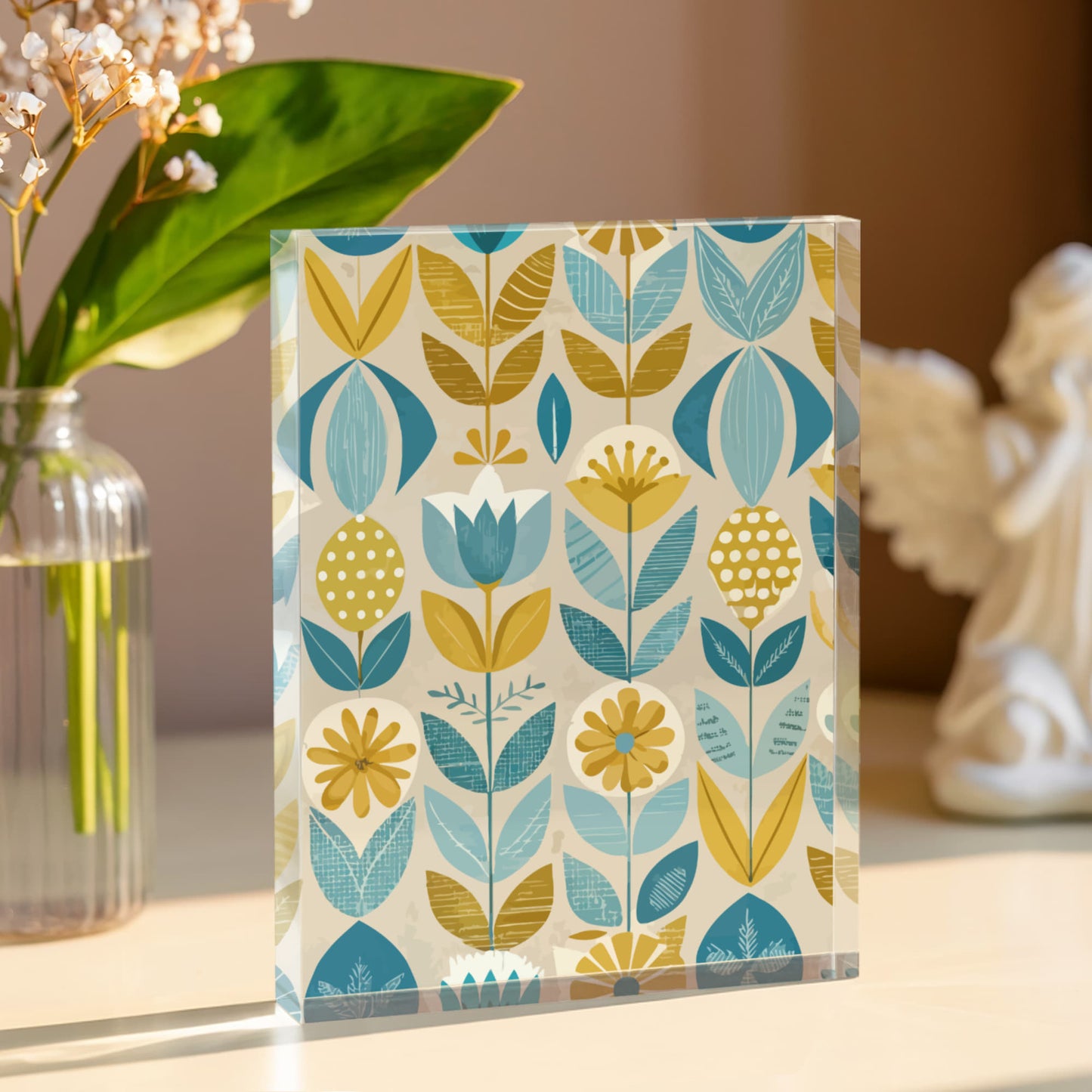 Folk Floral Pattern, Scandinavian Inspired 06 - 5.25" x 7" Acrylic Block