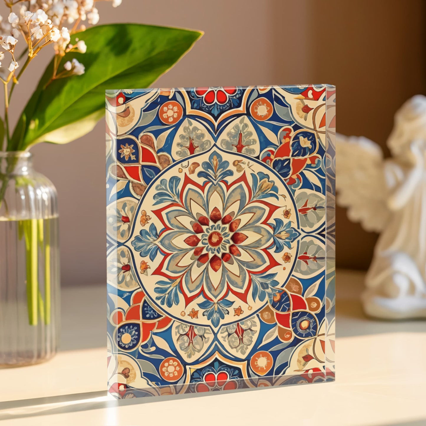 Folk Floral Pattern, Moroccan Inspired 01 - 5.25" x 7" Acrylic Block