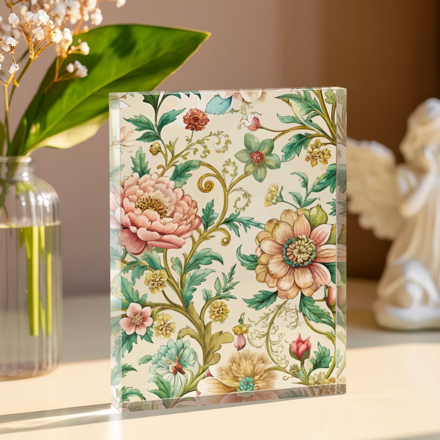 Folk Floral Pattern, Chinese Inspired 01 - 5.25" x 7" Acrylic Block