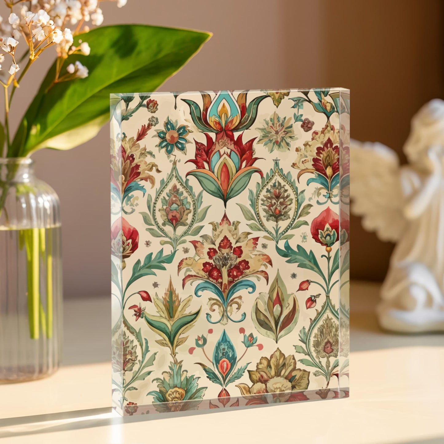 Folk Floral Pattern, Mughal Inspired 04 - 5.25" x 7" Acrylic Block