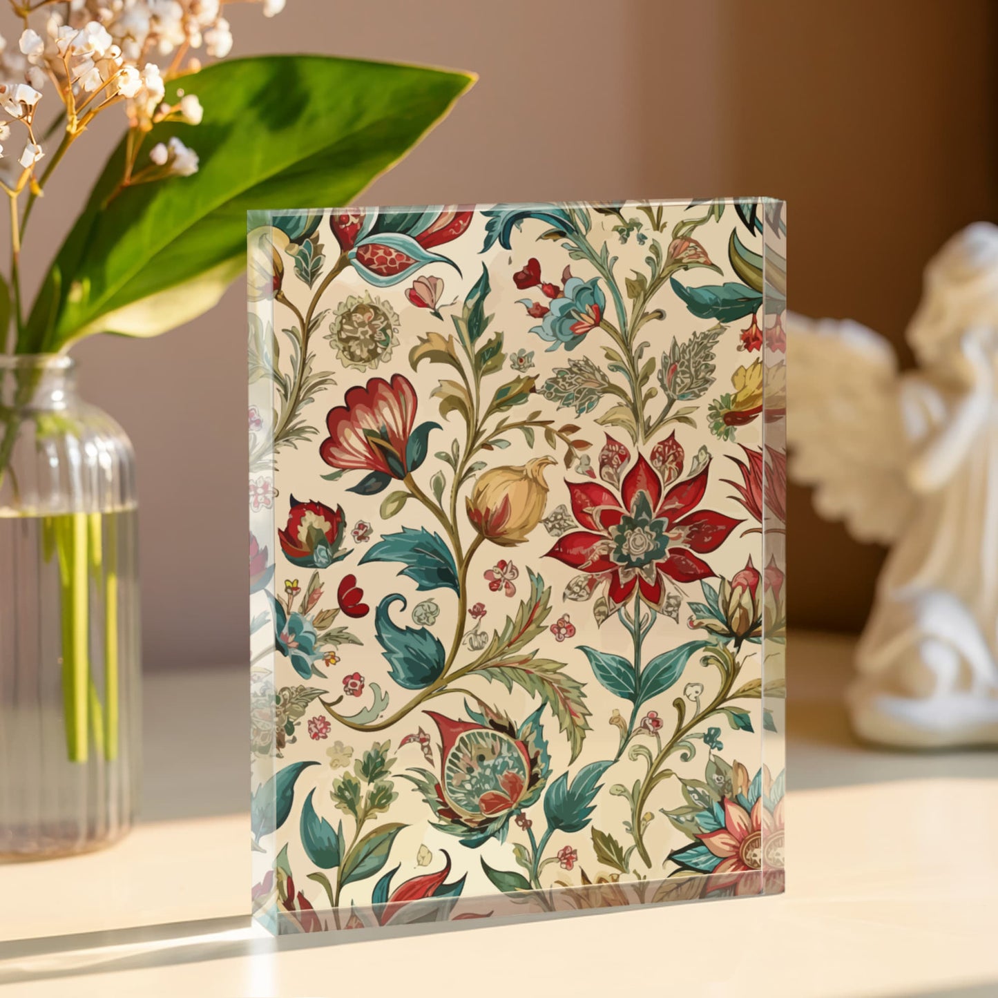 Folk Floral Pattern, Mughal Inspired 03 - 5.25" x 7" Acrylic Block