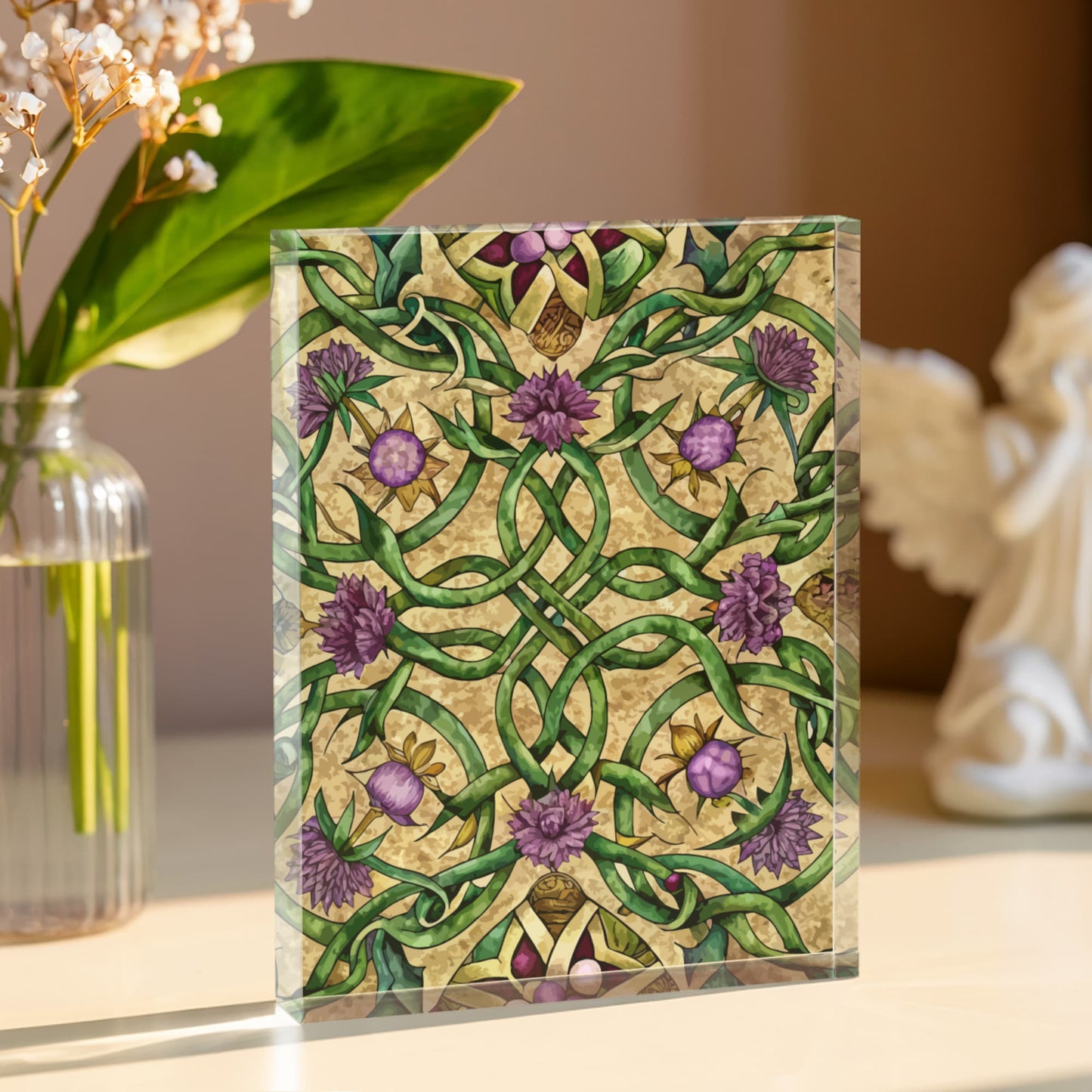 Folk Floral Pattern, Celtic Inspired 05 - 5.25" x 7" Acrylic Block