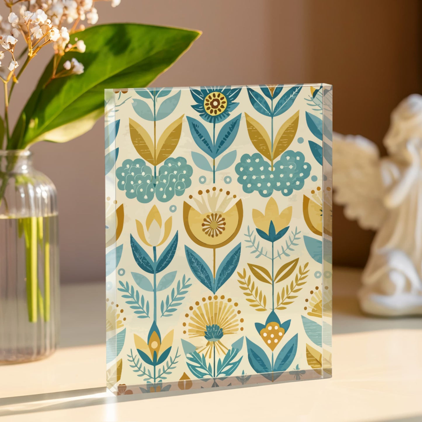 Folk Floral Pattern, Scandinavian Inspired 07 - 5.25" x 7" Acrylic Block
