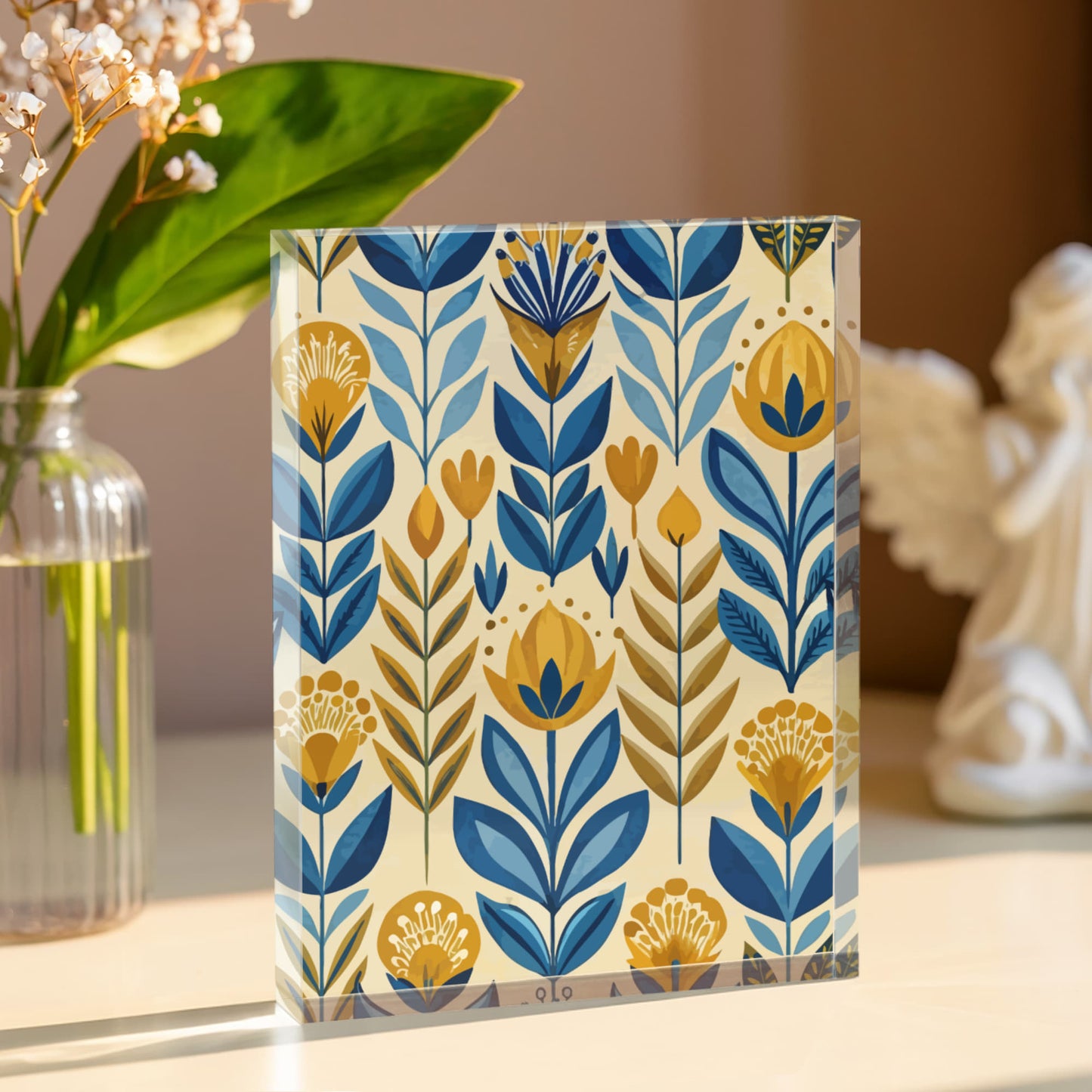 Folk Floral Pattern, Scandinavian Inspired 02 - 5.25" x 7" Acrylic Block