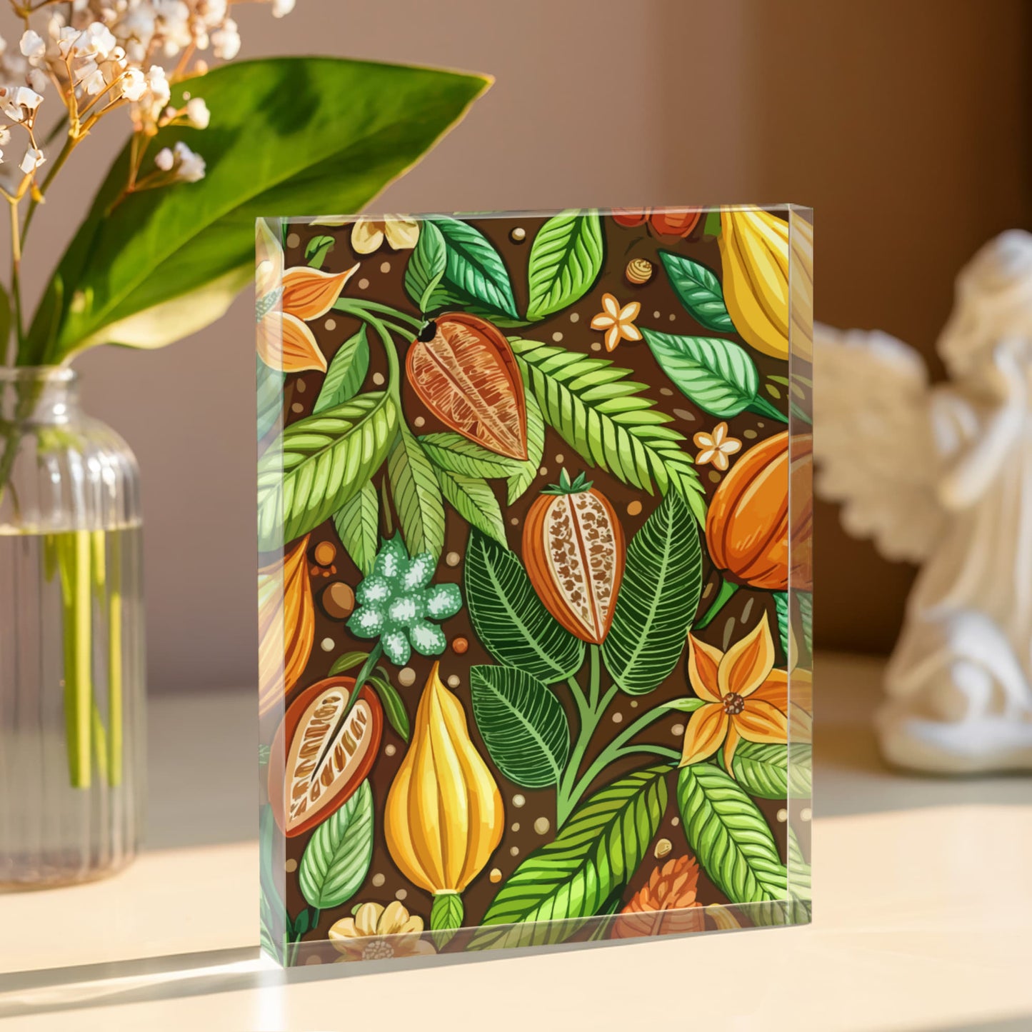 Folk Floral Pattern, Mayan Inspired 01 - 5.25" x 7" Acrylic Block