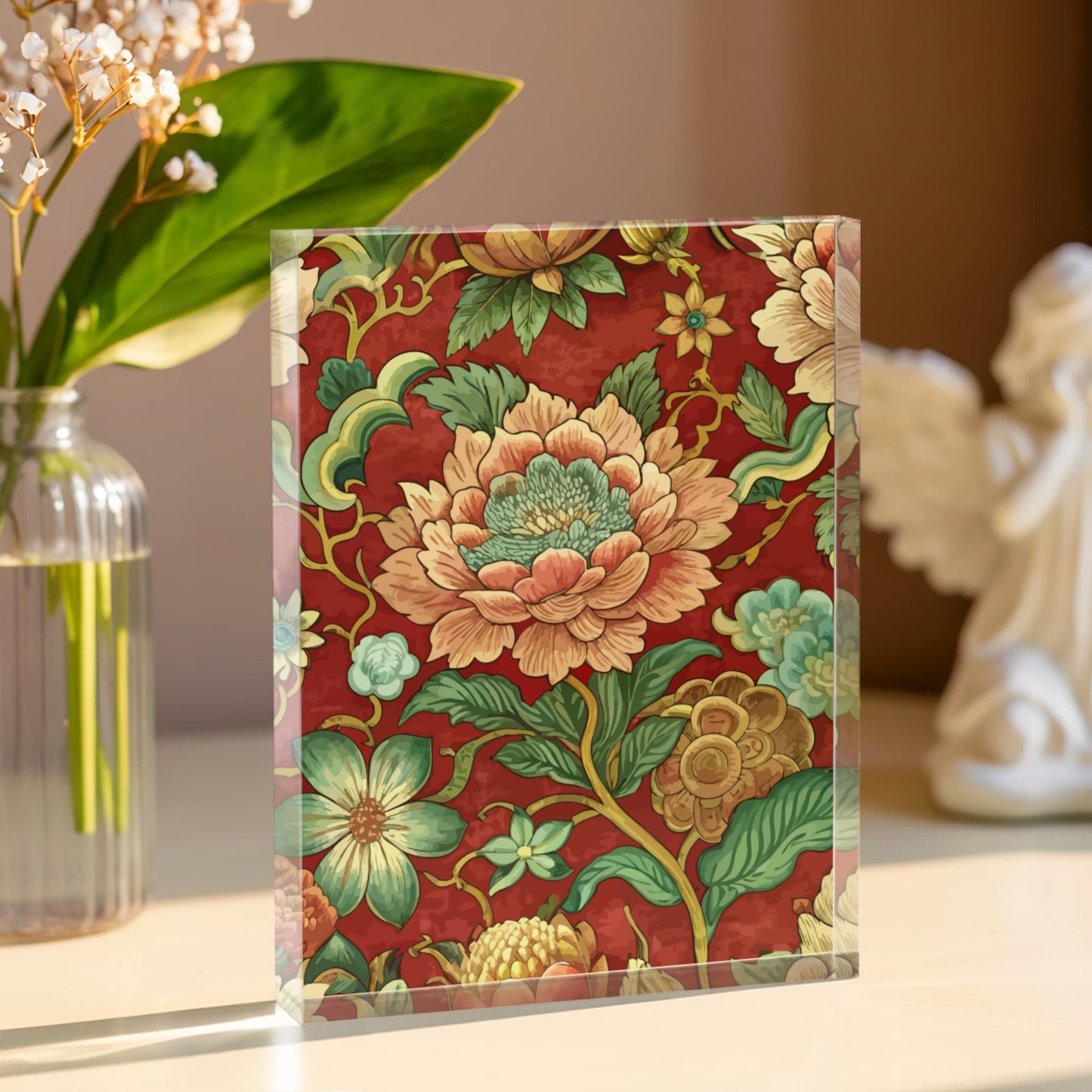 Folk Floral Pattern, Chinese Inspired 03 - 5.25" x 7" Acrylic Block
