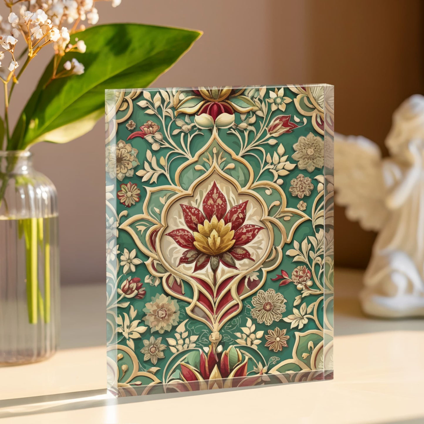 Folk Floral Pattern, Mughal Inspired 02 - 5.25" x 7" Acrylic Block