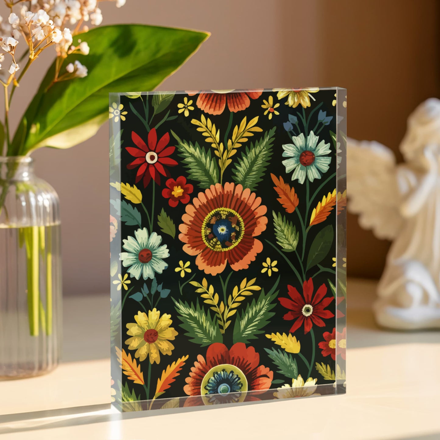 Folk Floral Pattern, Serbian Inspired 02 - 5.25" x 7" Acrylic Block
