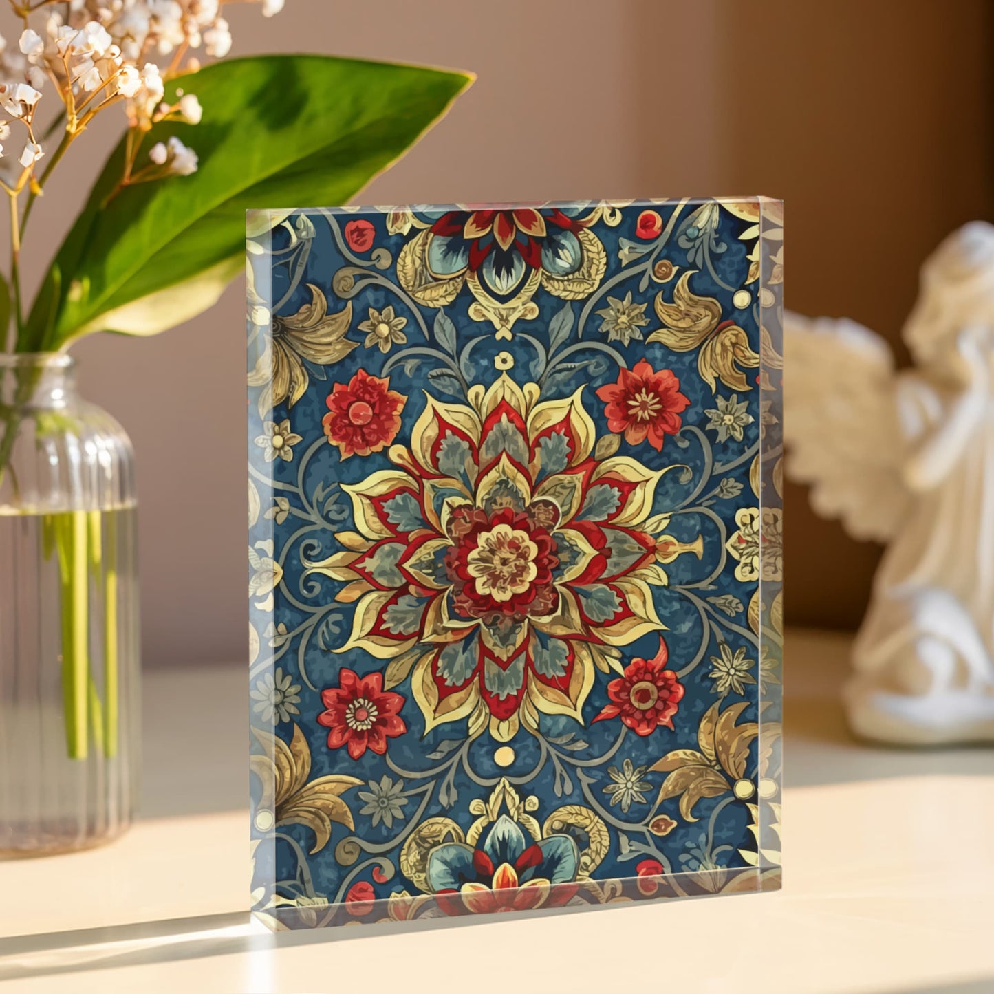 Folk Floral Pattern, Iranian Inspired 01 - 5.25" x 7" Acrylic Block