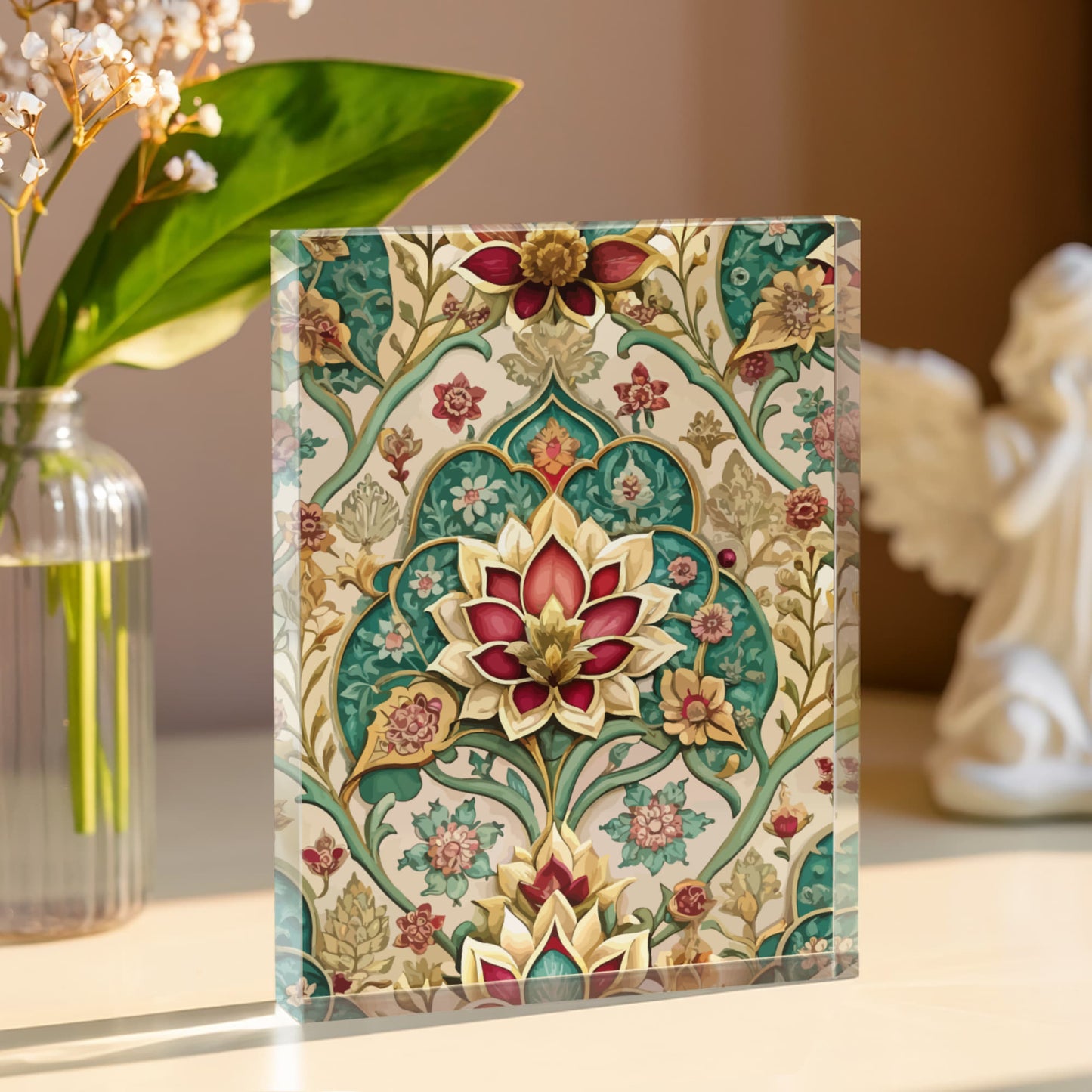 Folk Floral Pattern, Mughal Inspired 01 - 5.25" x 7" Acrylic Block