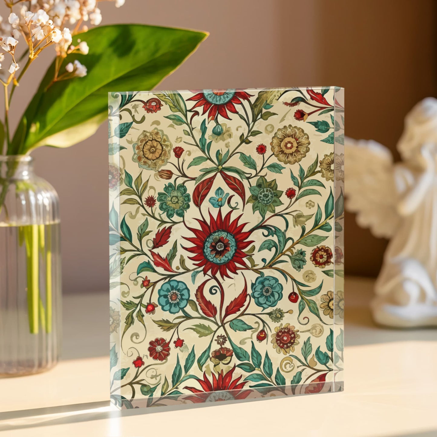 Folk Floral Pattern, Uzbek Inspired 02 - 5.25" x 7" Acrylic Block