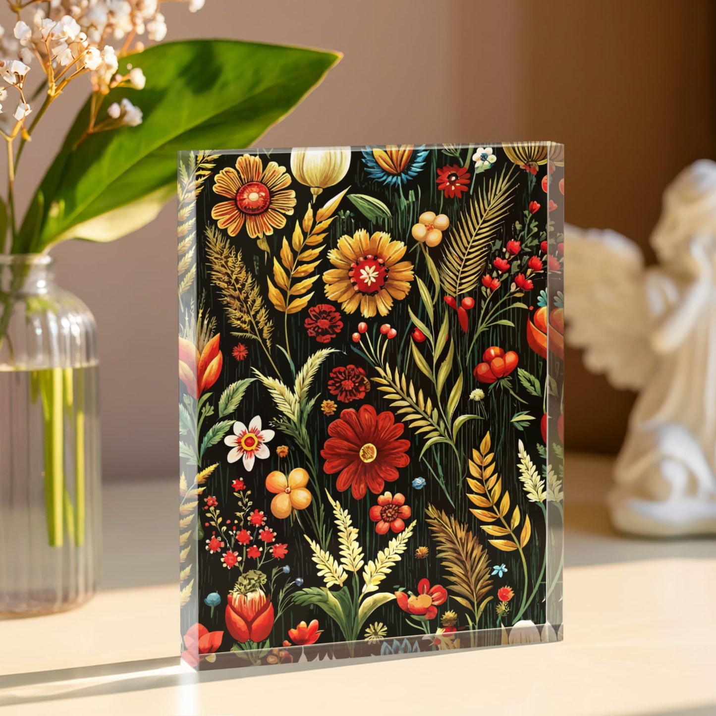 Folk Floral Pattern, Balkan Inspired 01 - 5.25" x 7" Acrylic Block