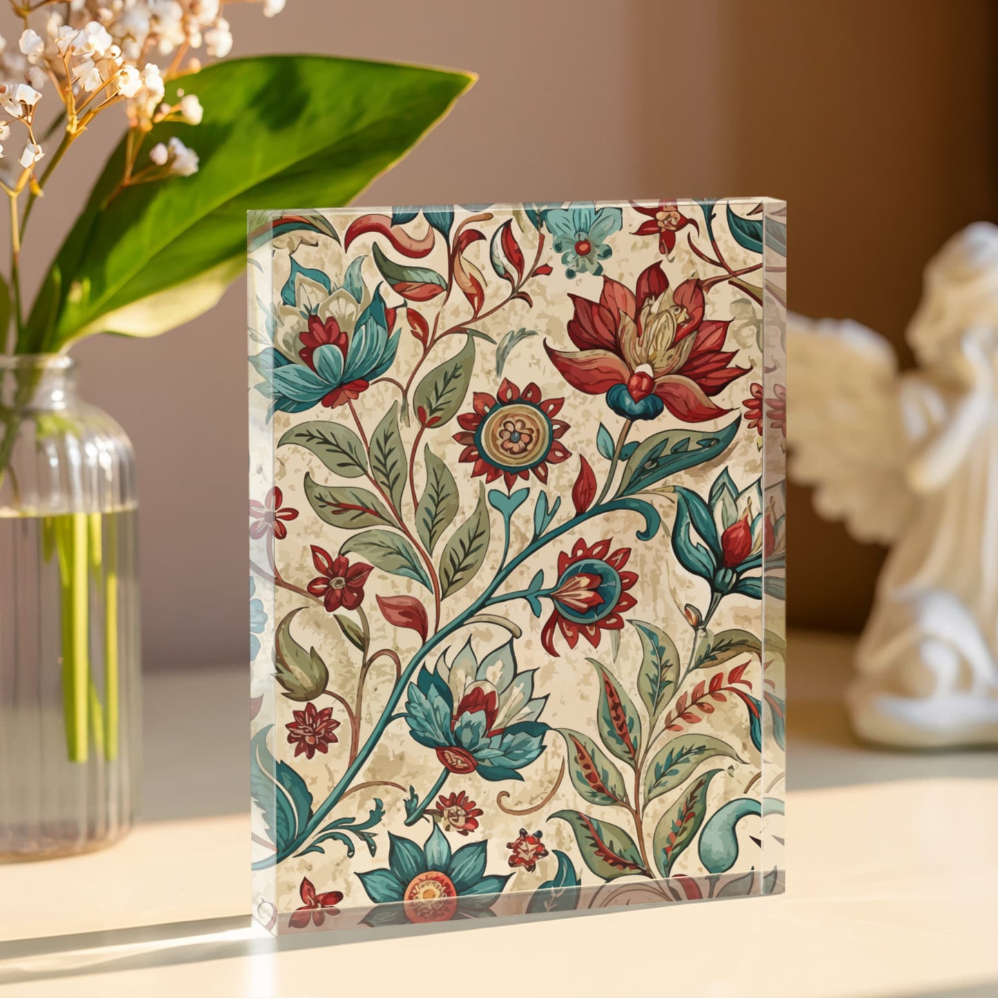 Folk Floral Pattern, Indian Inspired 03 - 5.25" x 7" Acrylic Block