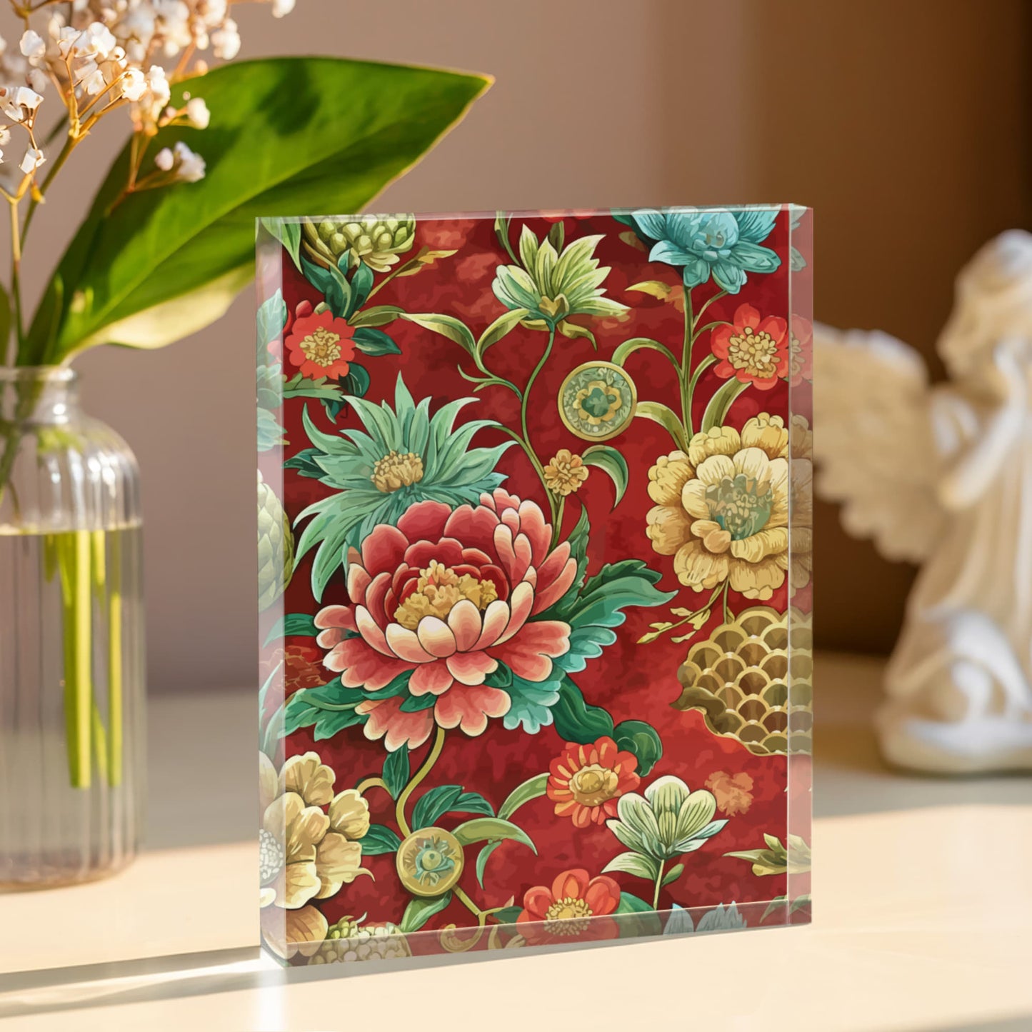 Folk Floral Pattern, Chinese Inspired 04 - 5.25" x 7" Acrylic Block