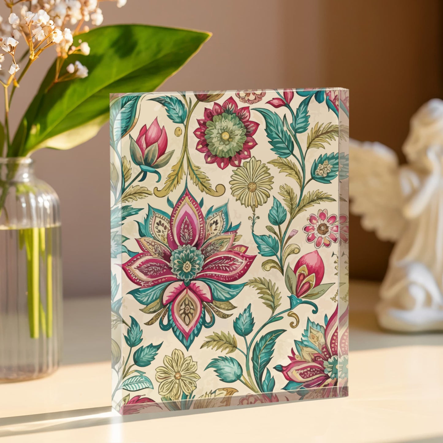 Folk Floral Pattern, Indian Inspired 05 - 5.25" x 7" Acrylic Block