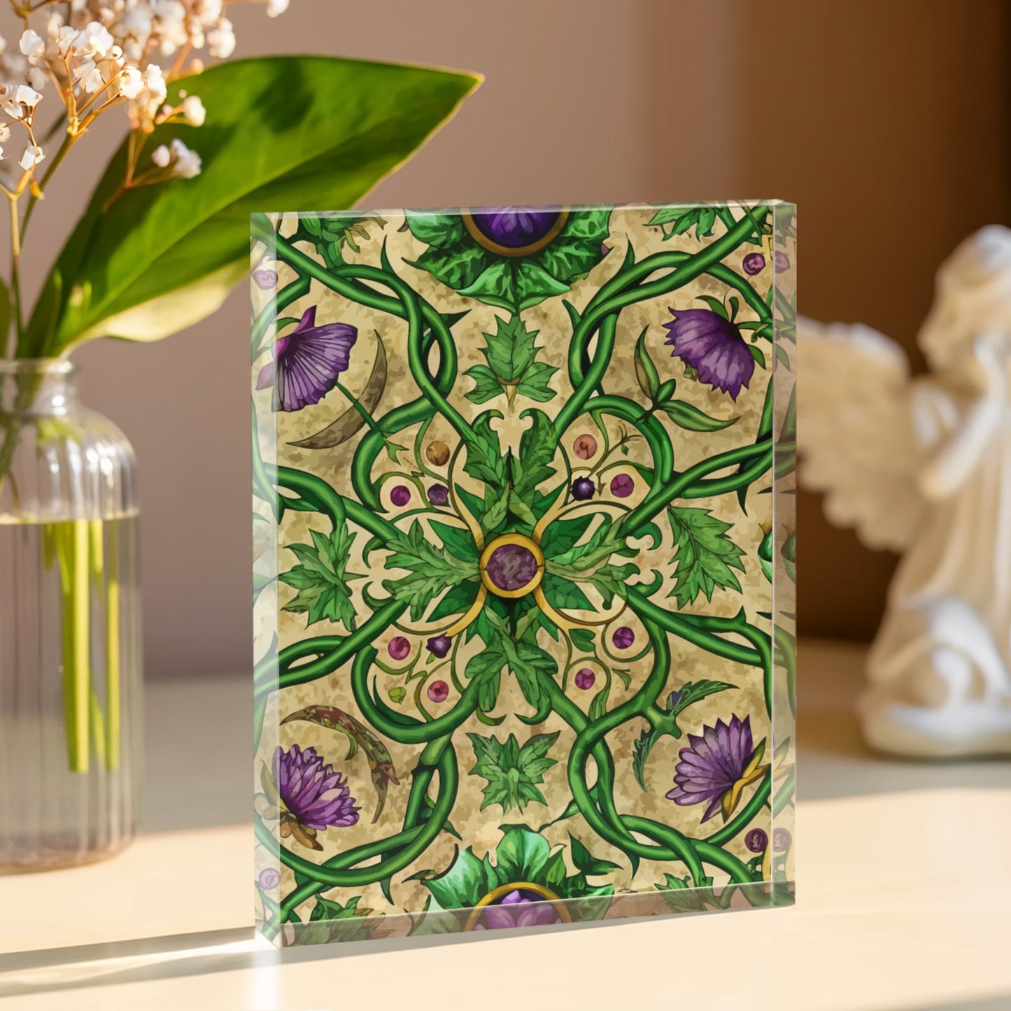 Folk Floral Pattern, Celtic Inspired 02 - 5.25" x 7" Acrylic Block