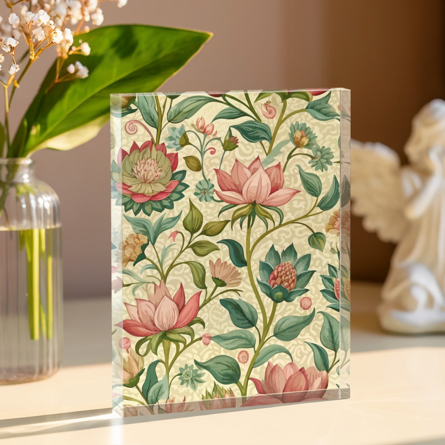 Folk Floral Pattern, Himalayan Inspired 01 - 5.25" x 7" Acrylic Block