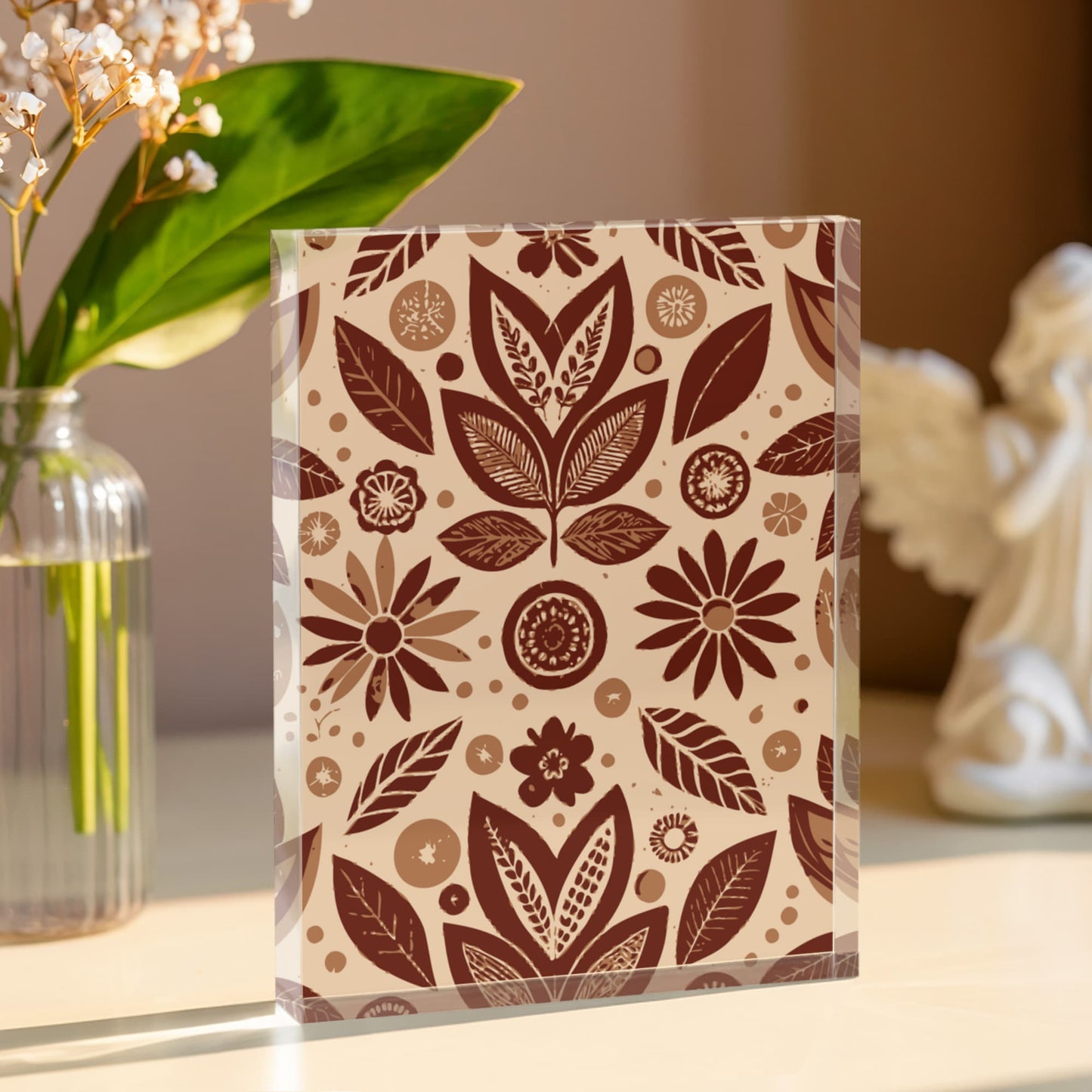 Folk Floral Pattern, Aztec Inspired 02 - 5.25" x 7" Acrylic Block