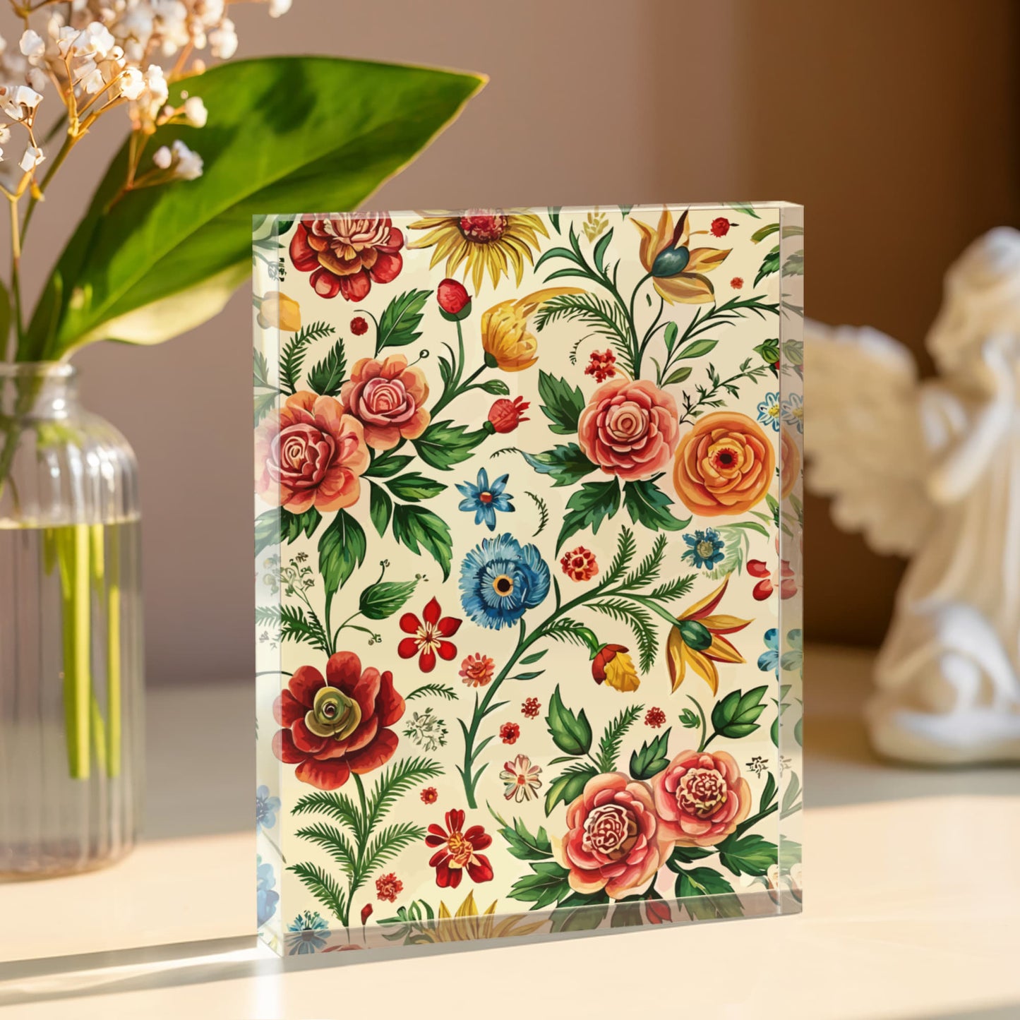 Folk Floral Pattern, Romanian Inspired 03 - 5.25" x 7" Acrylic Block