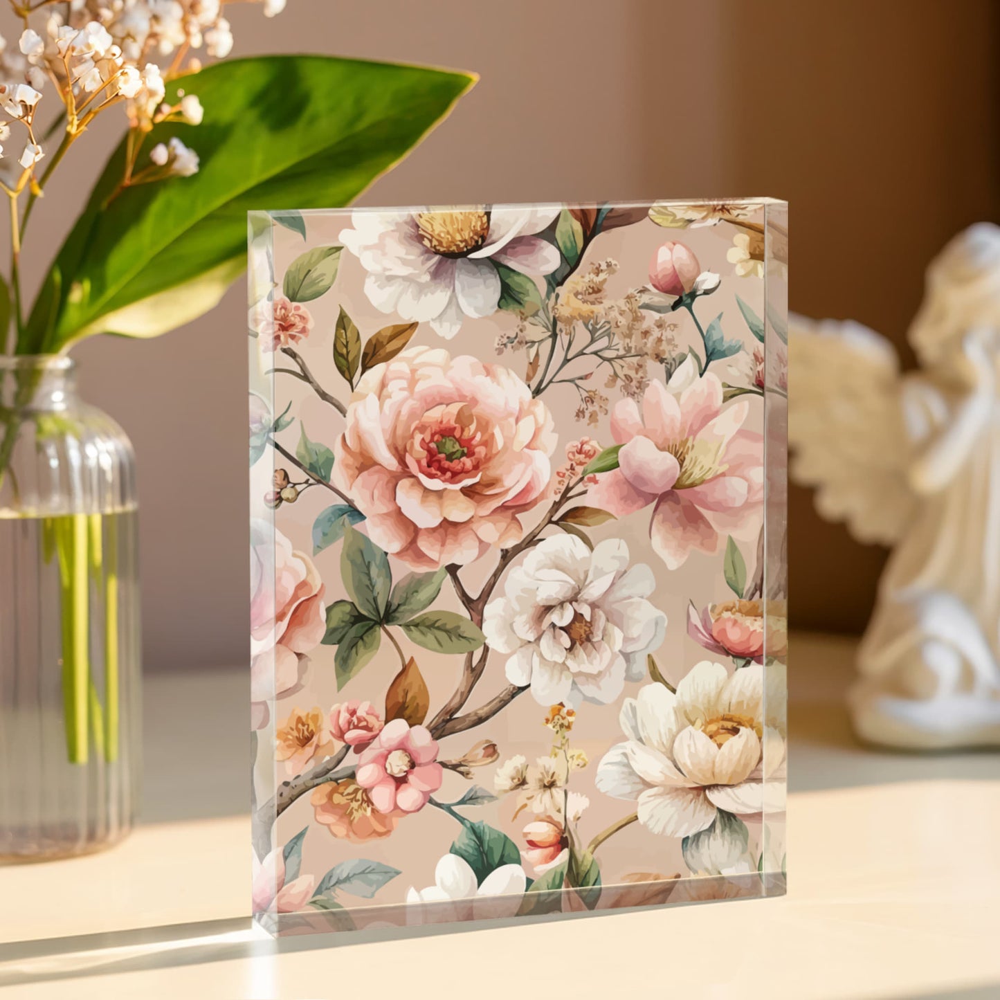 Folk Floral Pattern, Japanese Inspired 04 - 5.25" x 7" Acrylic Block