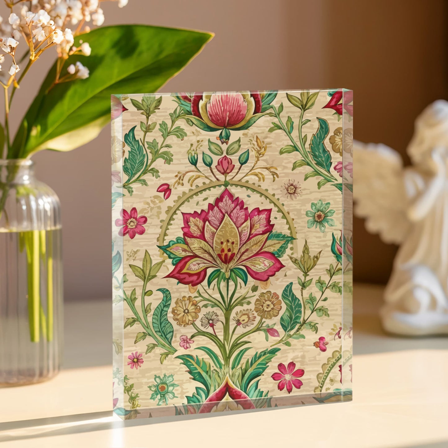 Folk Floral Pattern, Indian Inspired 02 - 5.25" x 7" Acrylic Block