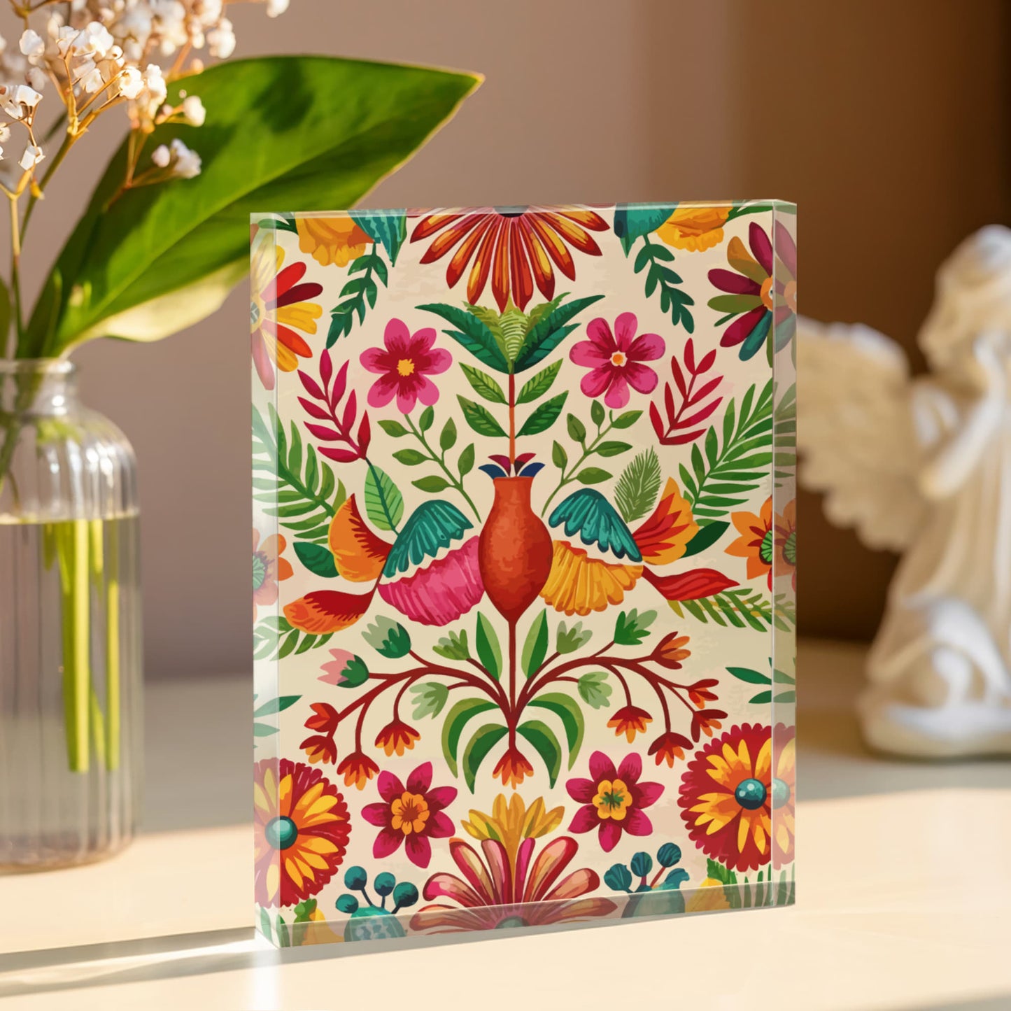 Folk Floral Pattern, Mexican Inspired 03 - 5.25" x 7" Acrylic Block