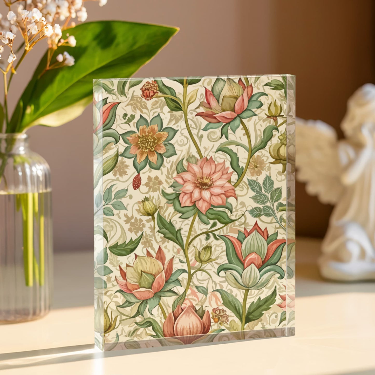Folk Floral Pattern, Himalayan Inspired 02 - 5.25" x 7" Acrylic Block