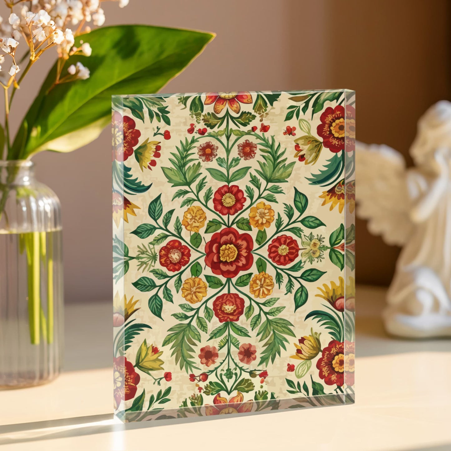 Folk Floral Pattern, Romanian Inspired 05 - 5.25" x 7" Acrylic Block